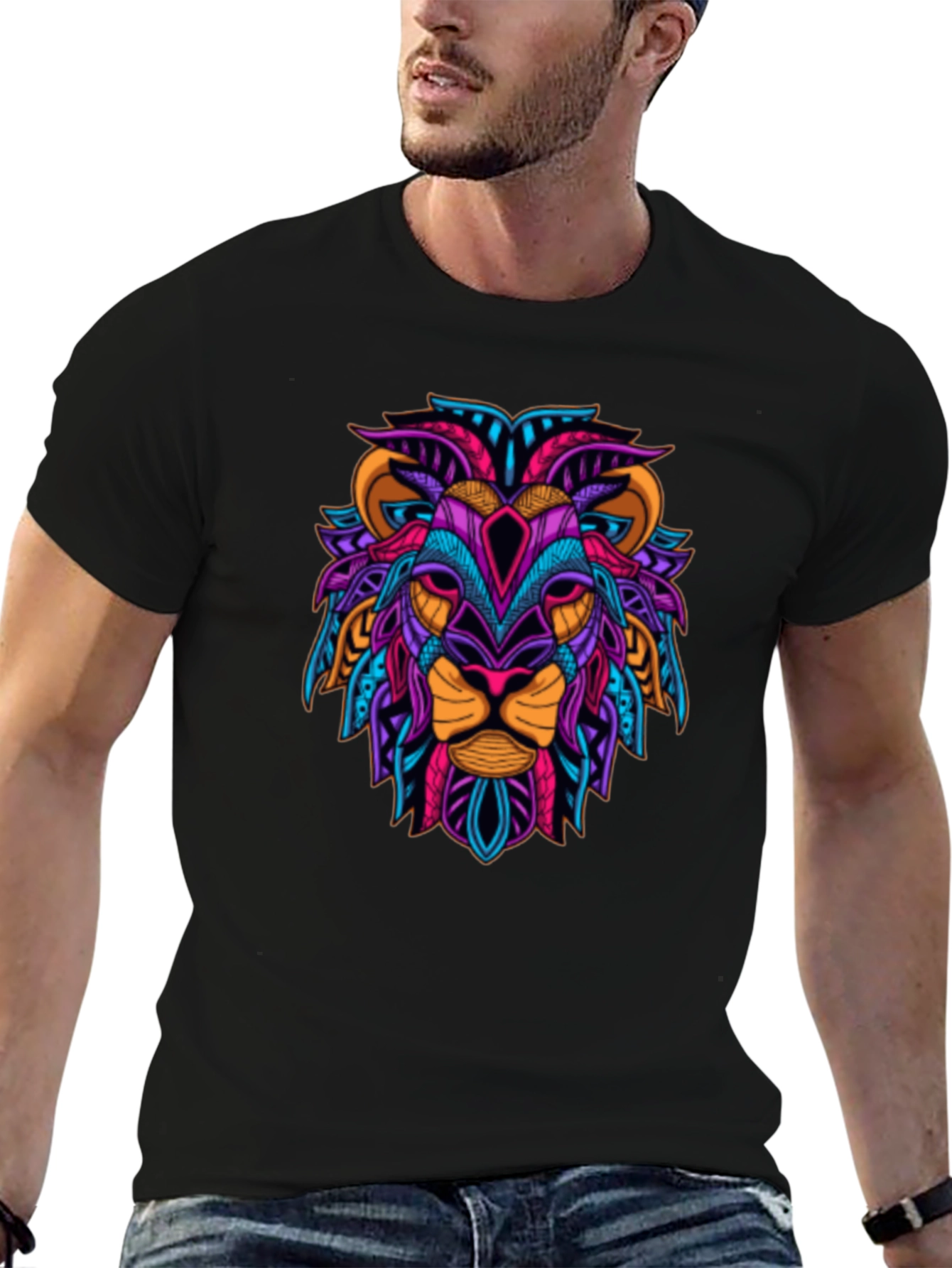 Black Vibrant Lion Graphic Tee - Bold Style view 6