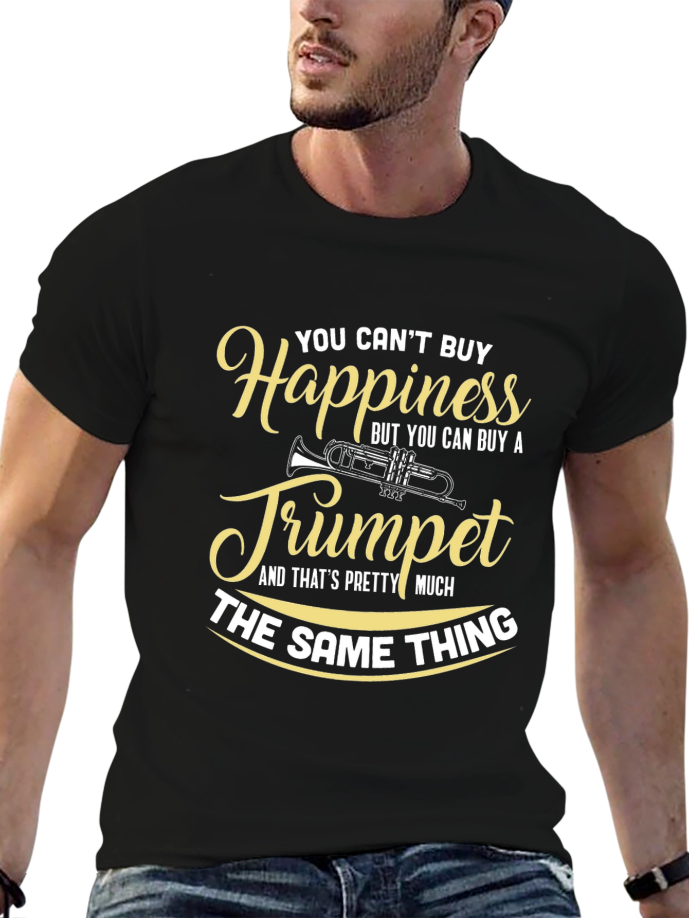 Black Happiness Trumpet Musician T-Shirt view 6