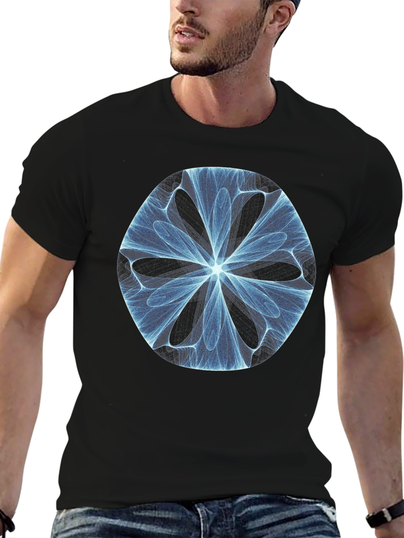 Black Abstract Fractal Design Black T-Shirt view 6