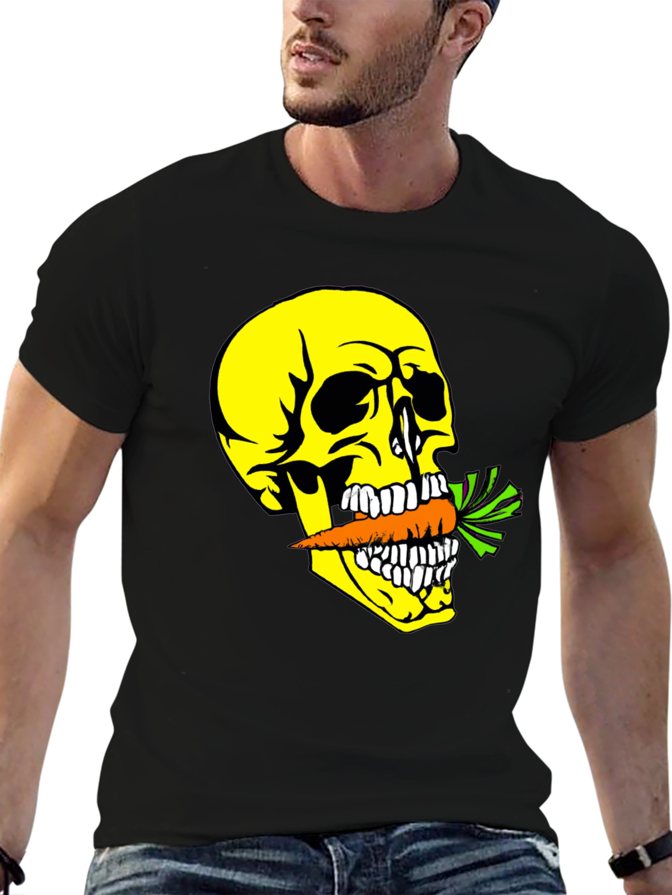 Black Skull with Carrot T-Shirt - Graphic Print Tee view 6