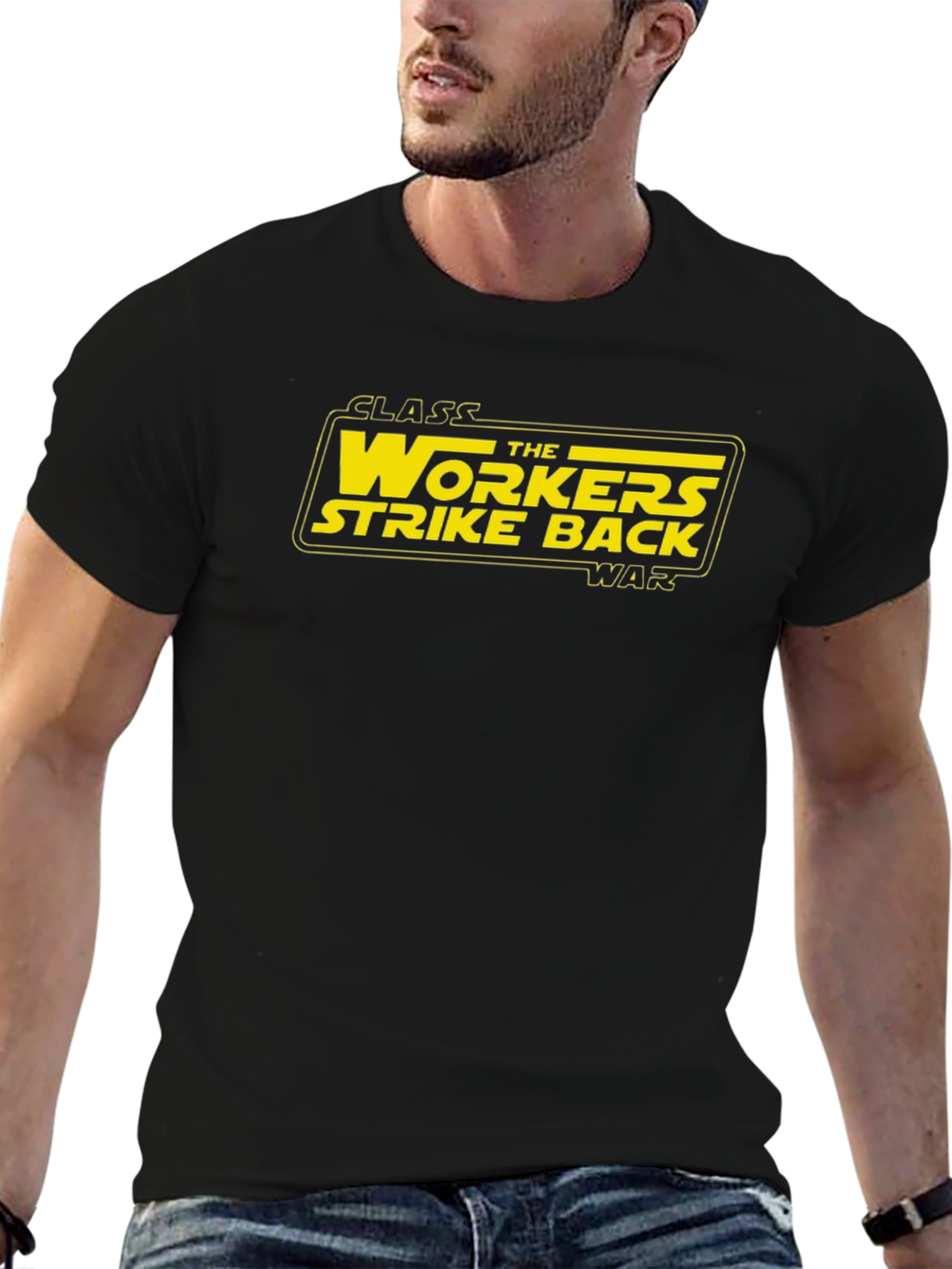Black Class War Workers Strike Back Graphic Tee view 6