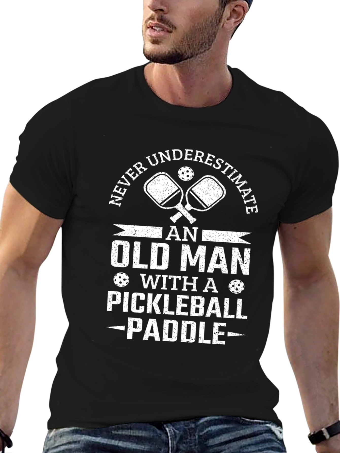 Black Funny Pickleball Old Man T-Shirt view 6