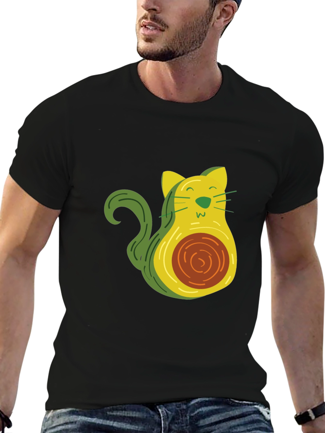 Black Avocado Cat Graphic T-Shirt - Unique & Fun Design! view 6