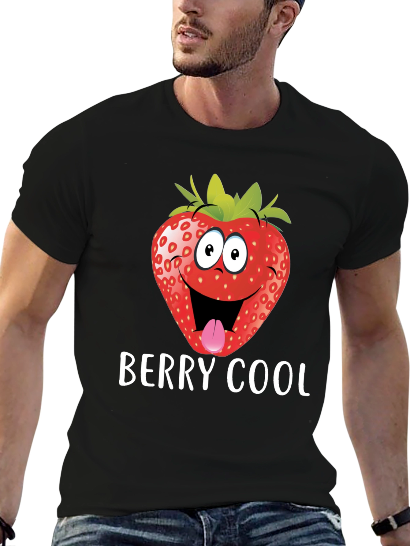 Black Berry Cool Strawberry Graphic Tee - Funny T-Shirt view 6