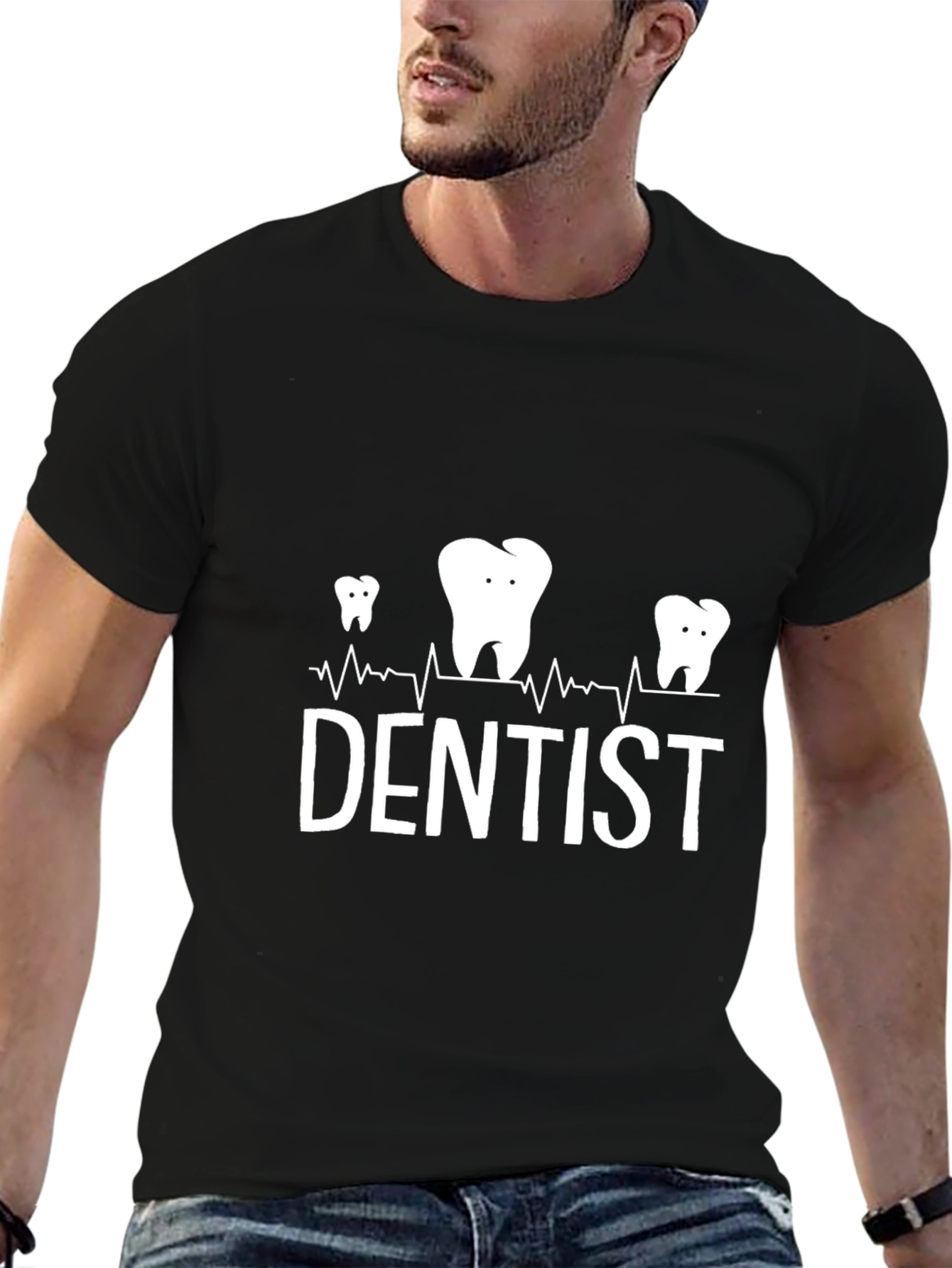 Black Dentist Tooth Heartbeat T-Shirt view 6