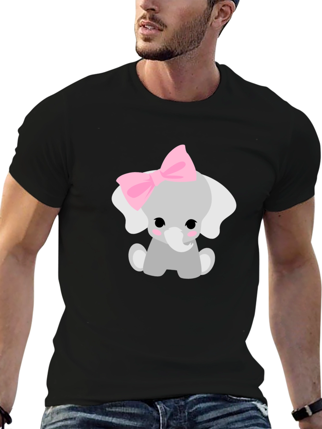 Black Cute Elephant Bow T-Shirt - Unisex Soft Cotton Tee view 6