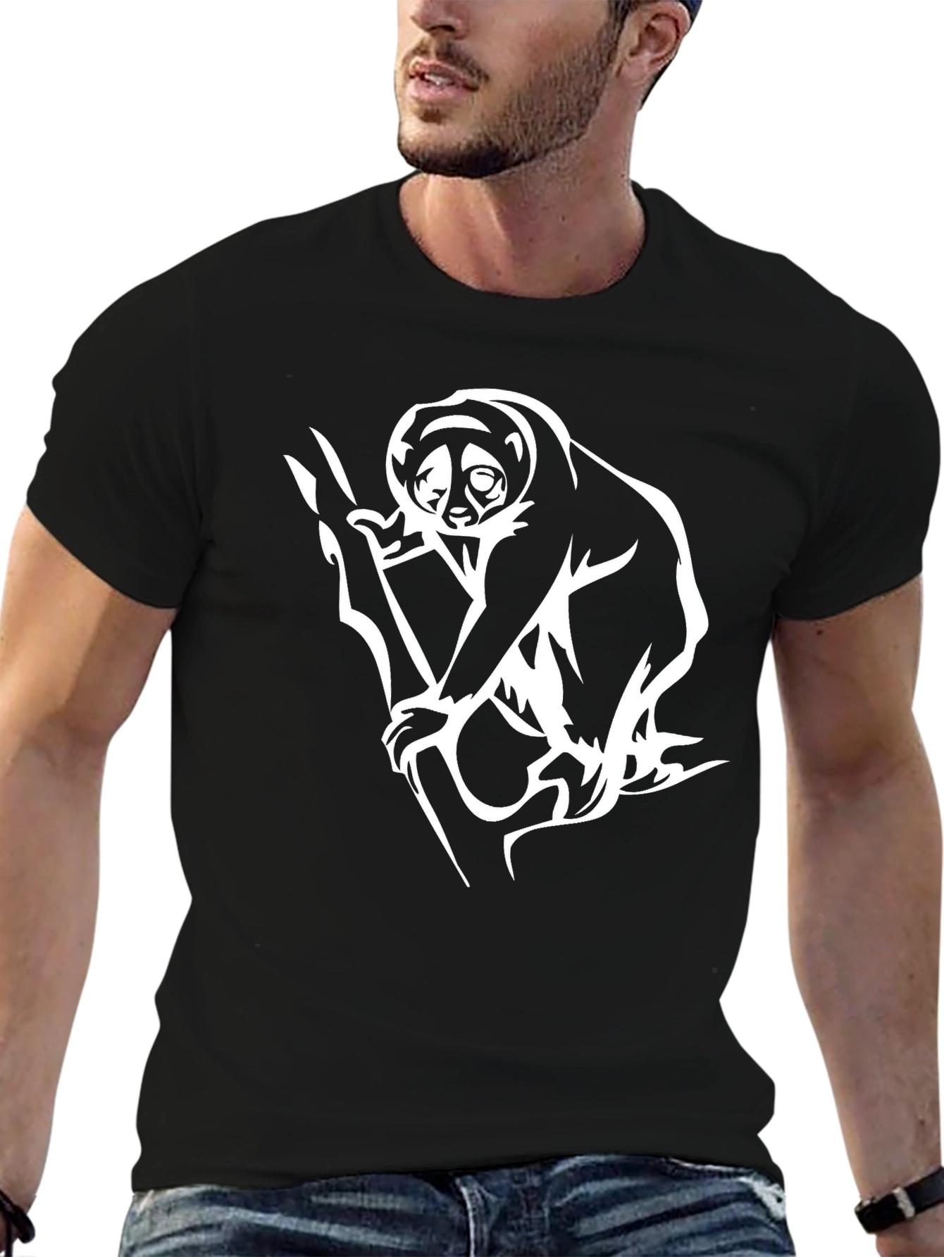 Black Slow Loris Graphic Tee - Black Cotton Shirt view 6
