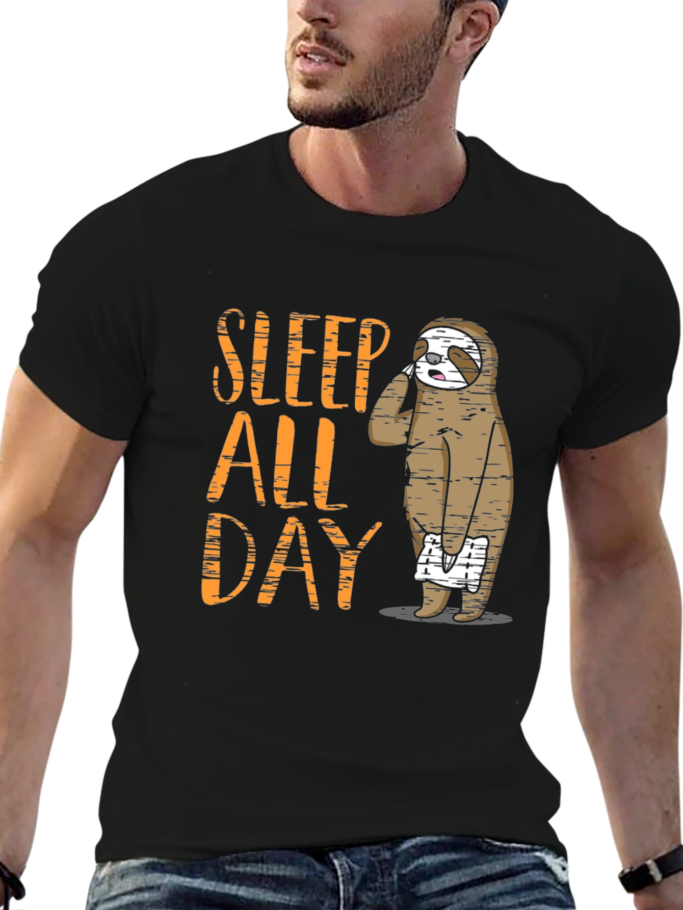 Black Sleep All Day Sloth Graphic T-Shirt view 6