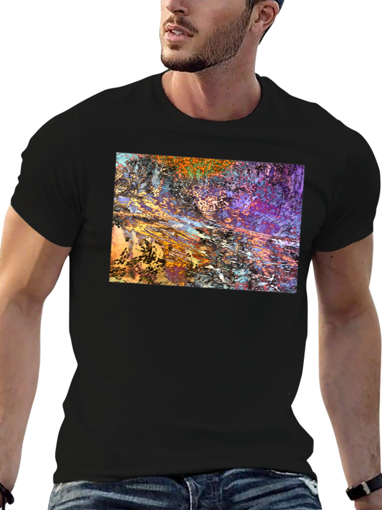 Black Abstract Art Print Black T-Shirt view 6