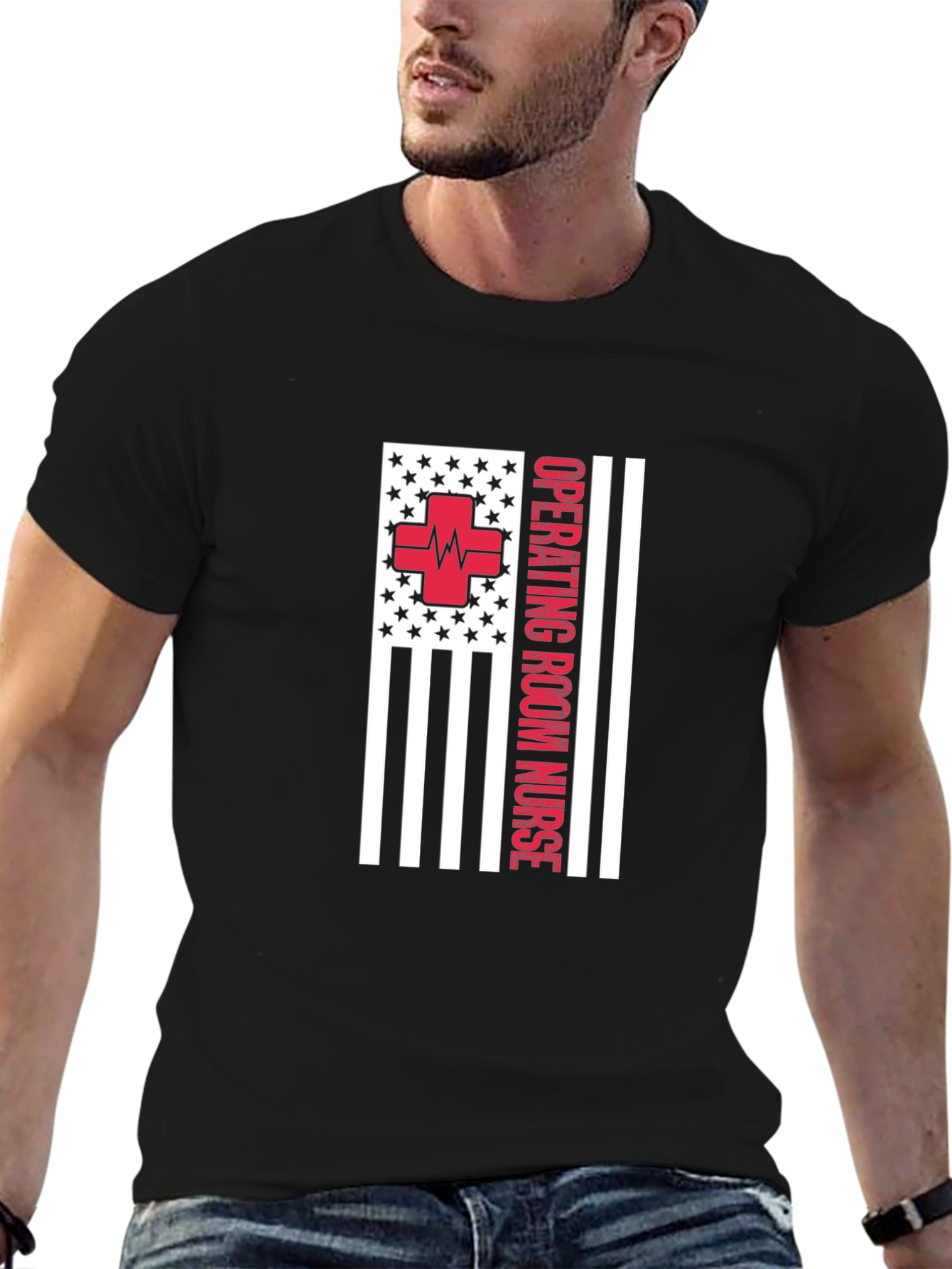 Black Operating Room Nurse American Flag Tee view 6