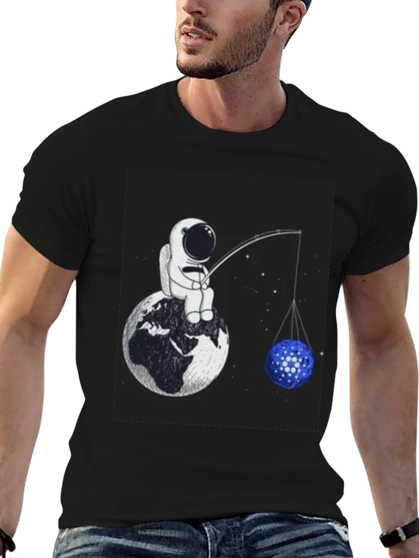 Black Astronaut Fishing T-Shirt - Unique Space Design view 6