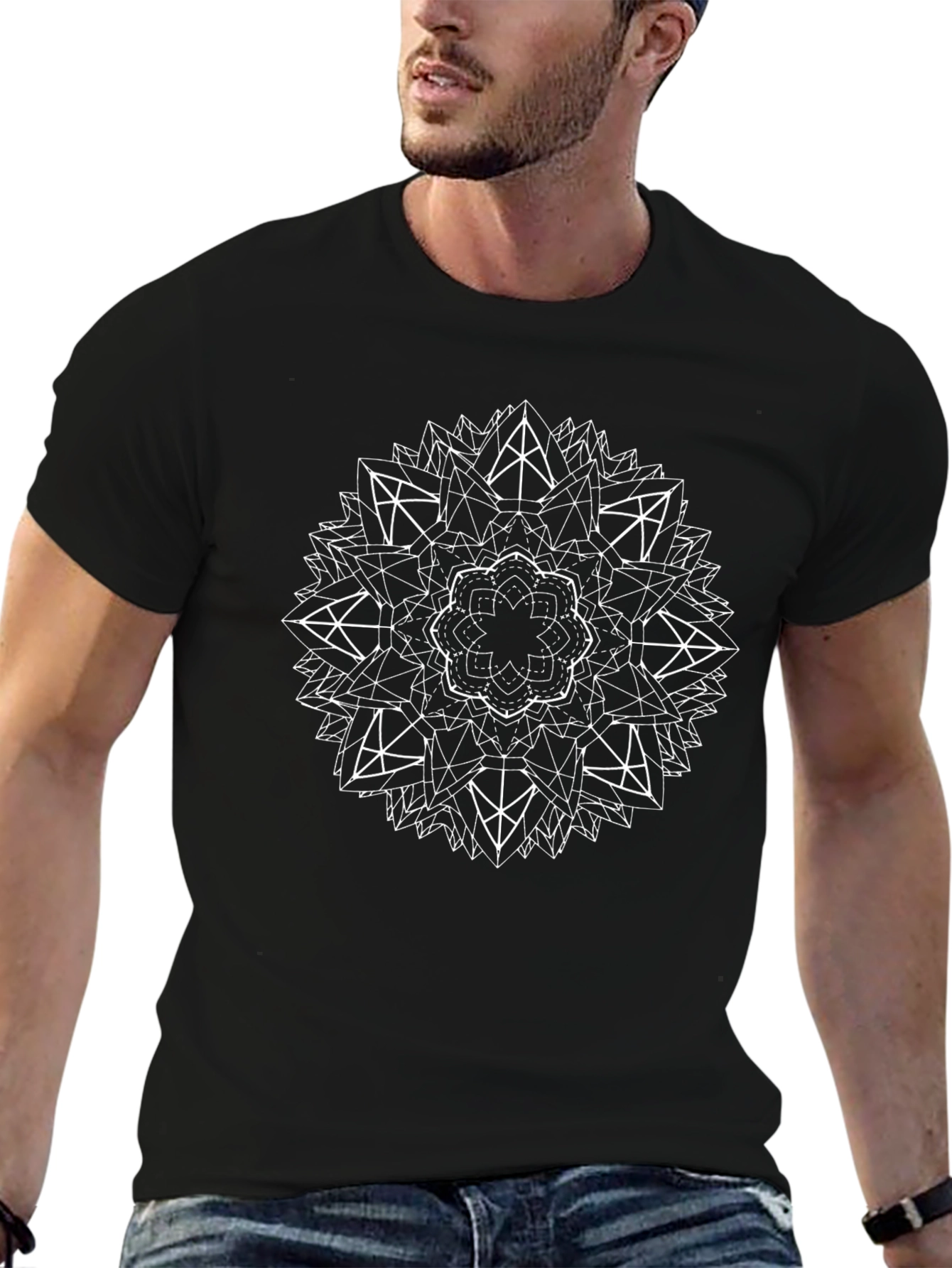 Geometric Mandala Graphic Tee - Black - 6