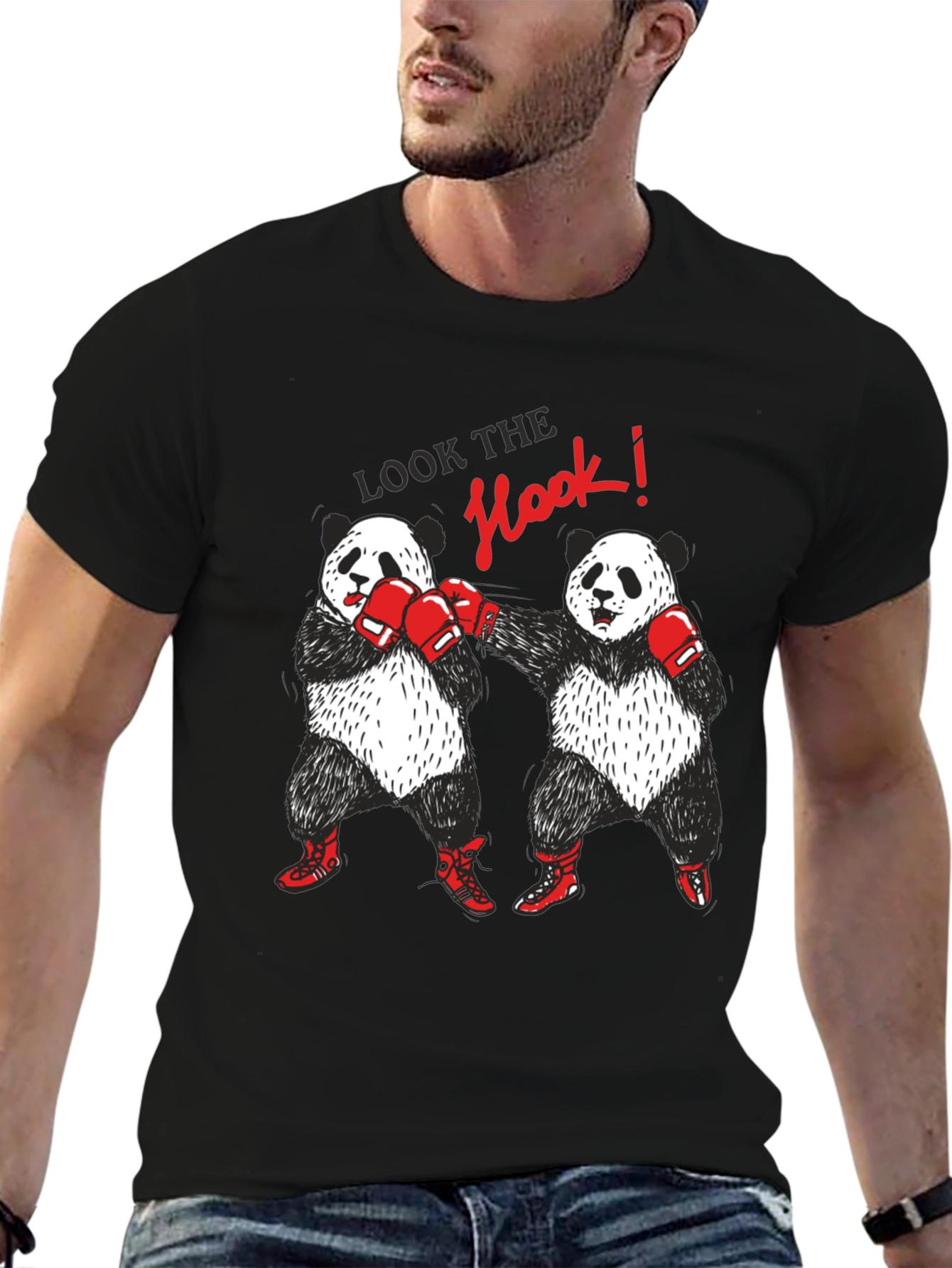 Black Boxing Panda Graphic Tee - "Look the Hook!" view 6