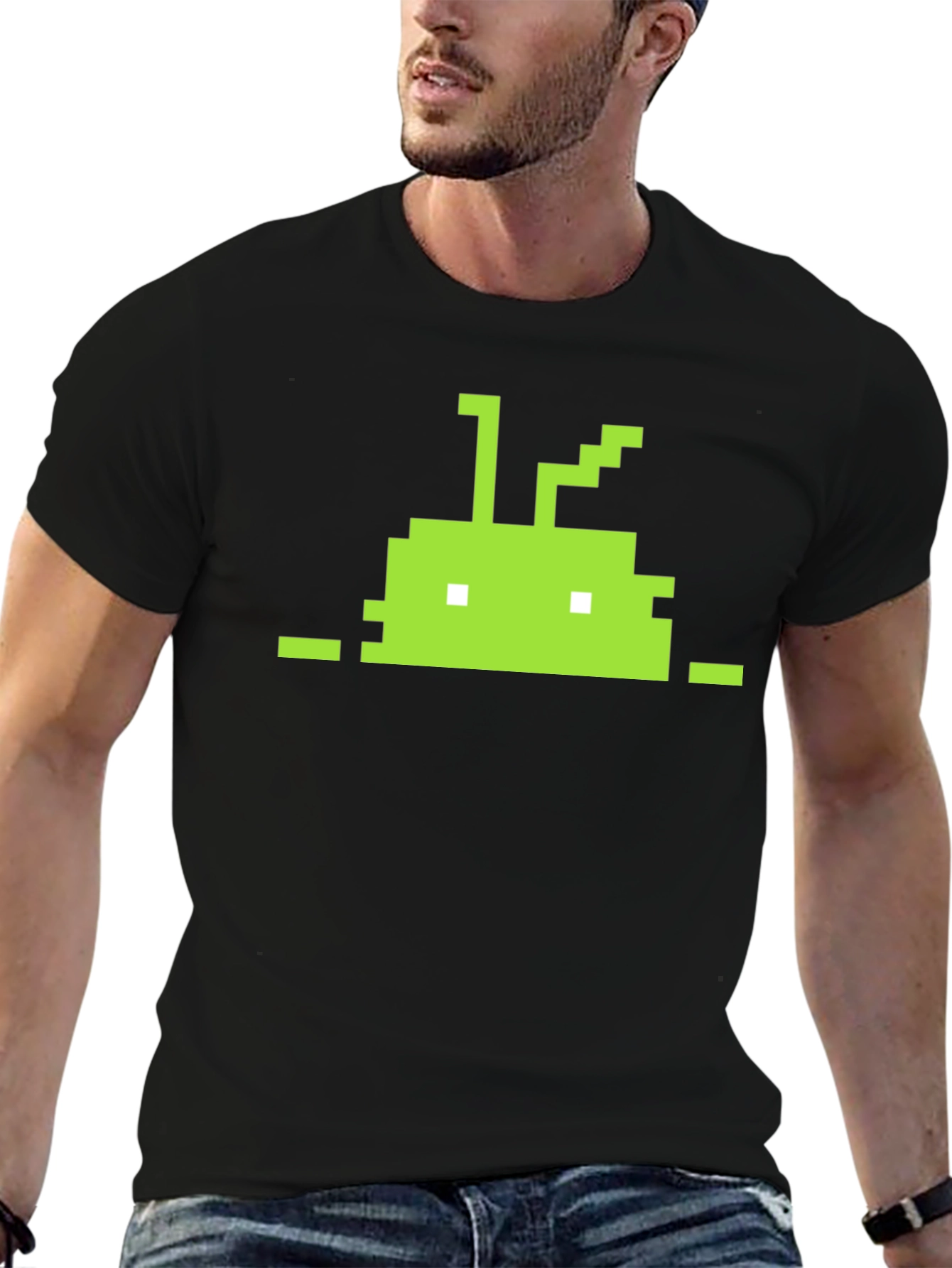 Black Pixelated Android Robot Black T-Shirt view 6