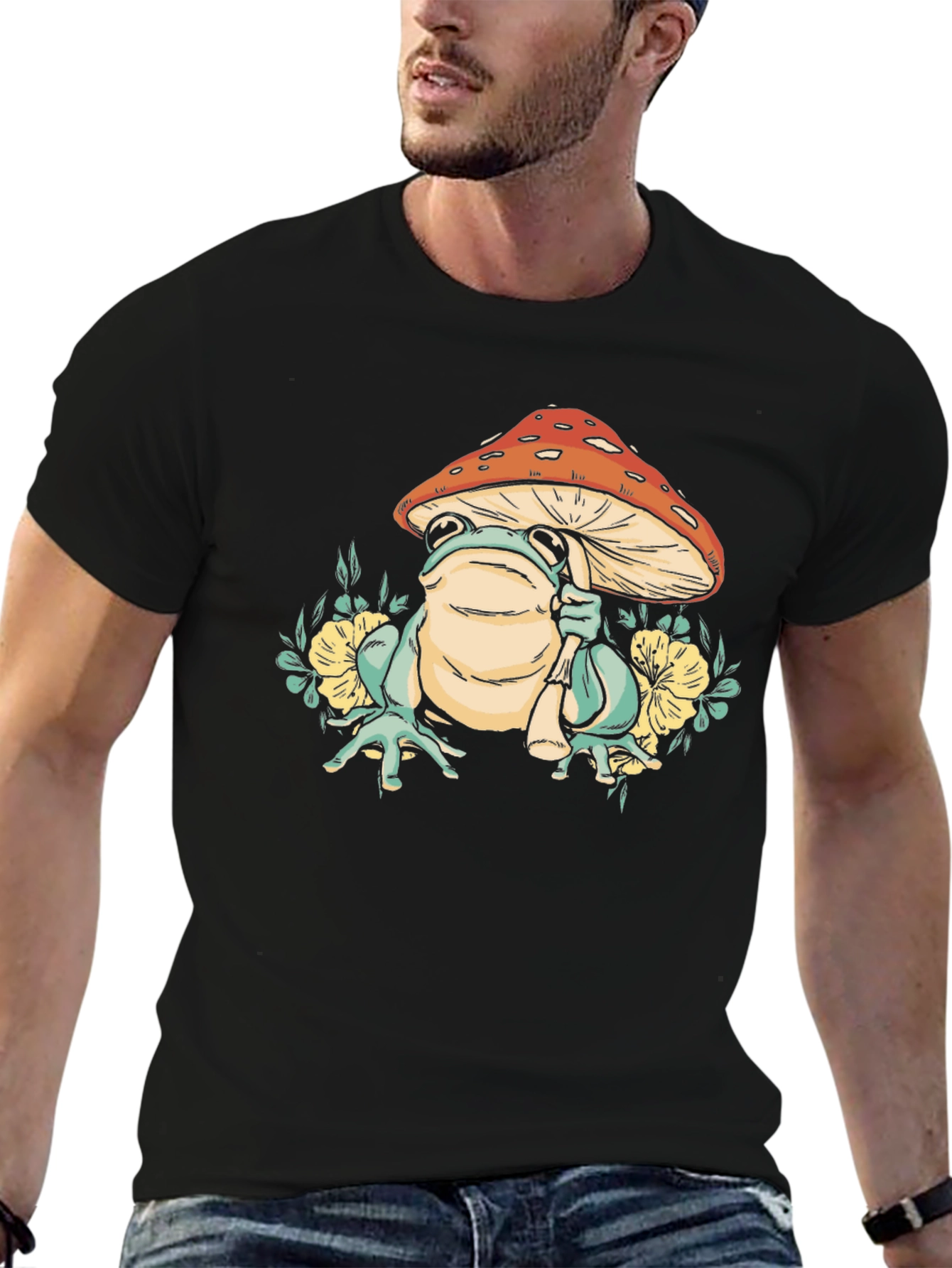 Black Mushroom Frog Graphic Tee view 6