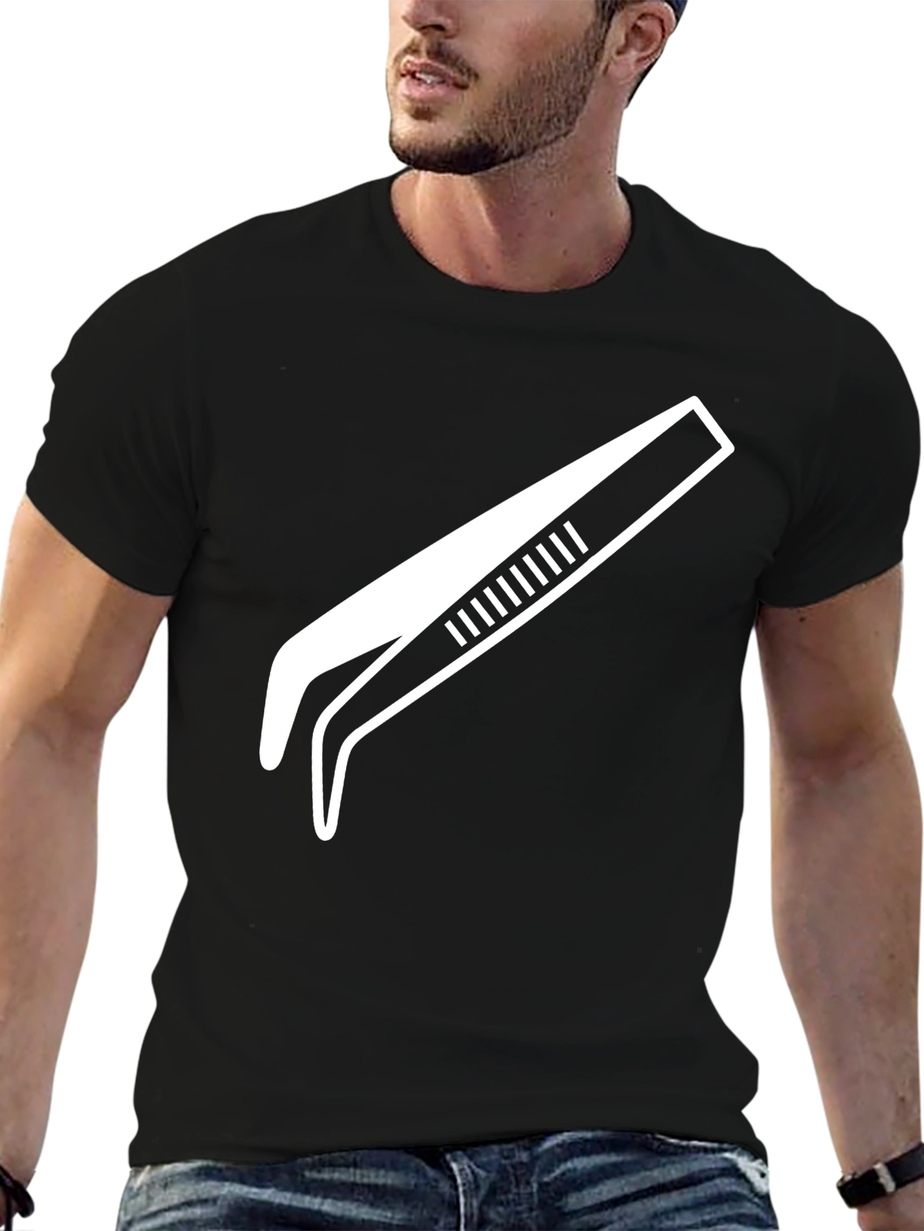 Black Cool Tweezers Graphic Tee - Black Cotton T-Shirt view 6