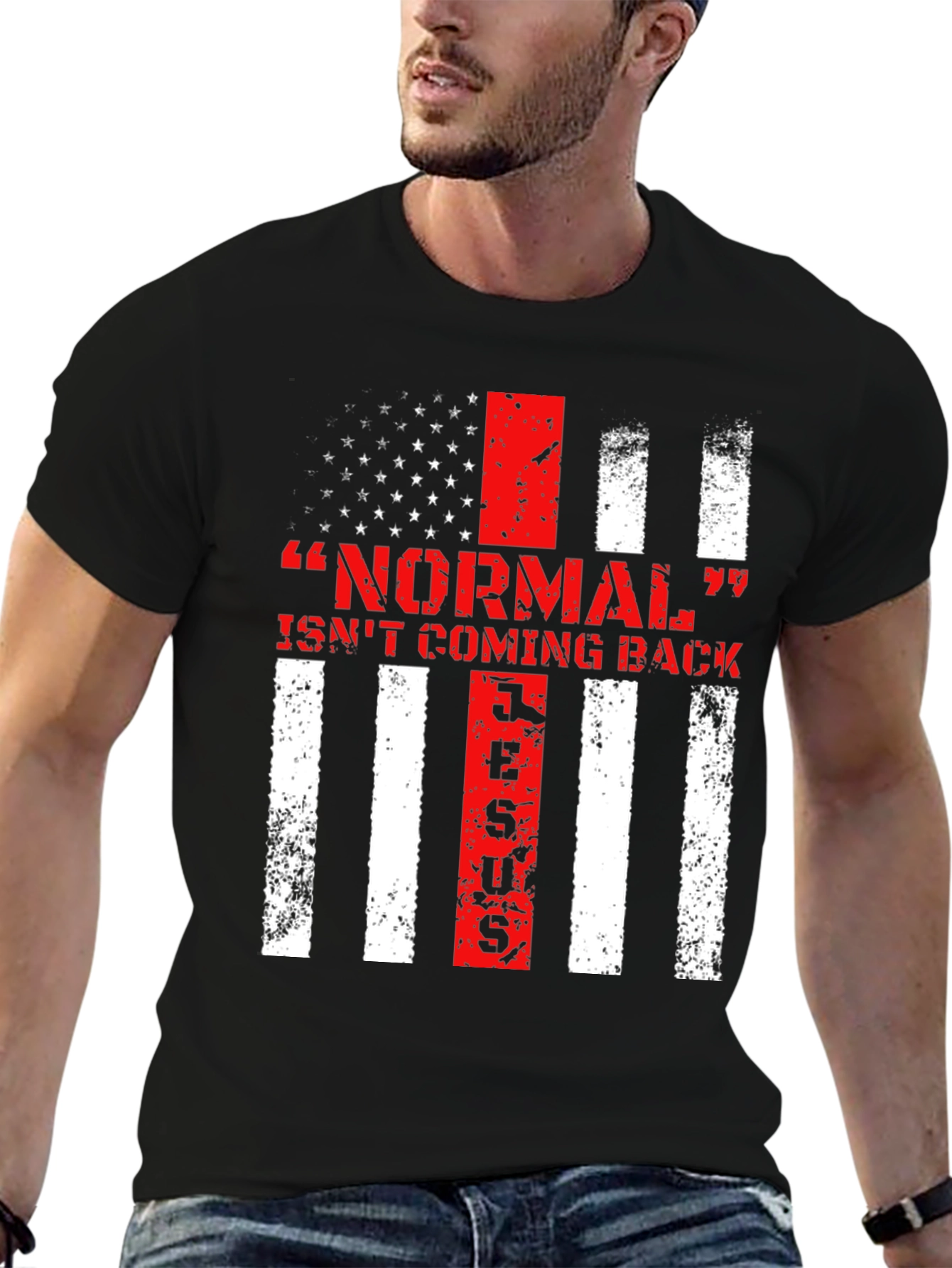 Black Normal Isn't Coming Back Jesus Patriotic T-Shirt view 6