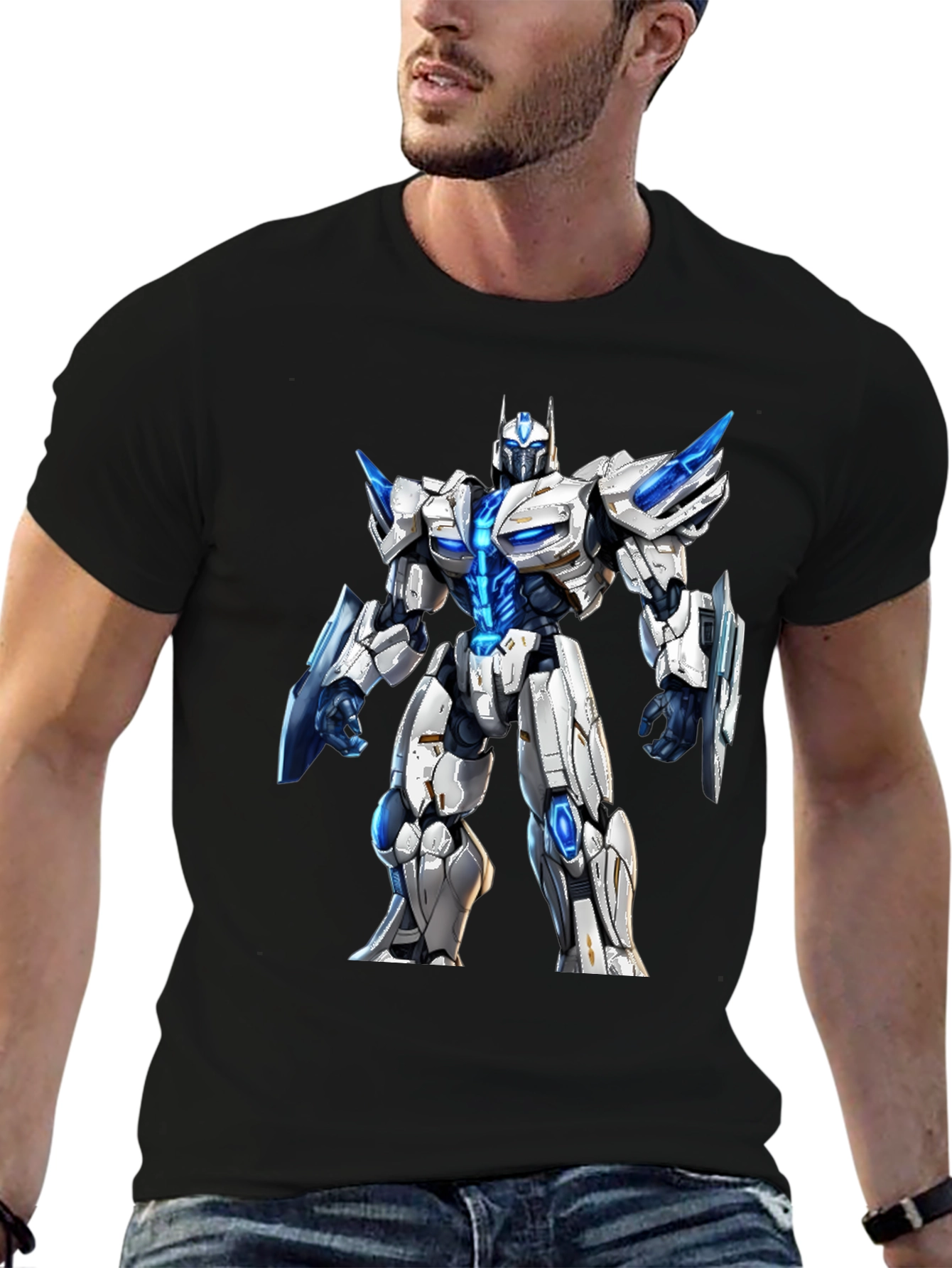 Black Robotic Warrior Graphic T-Shirt view 6