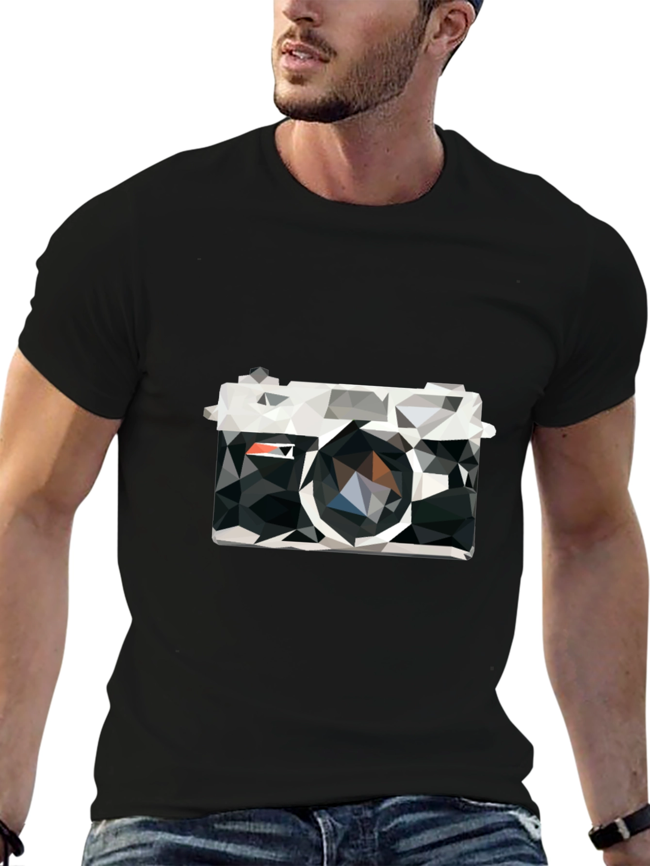 Black Geometric Camera Print Black T-Shirt view 6
