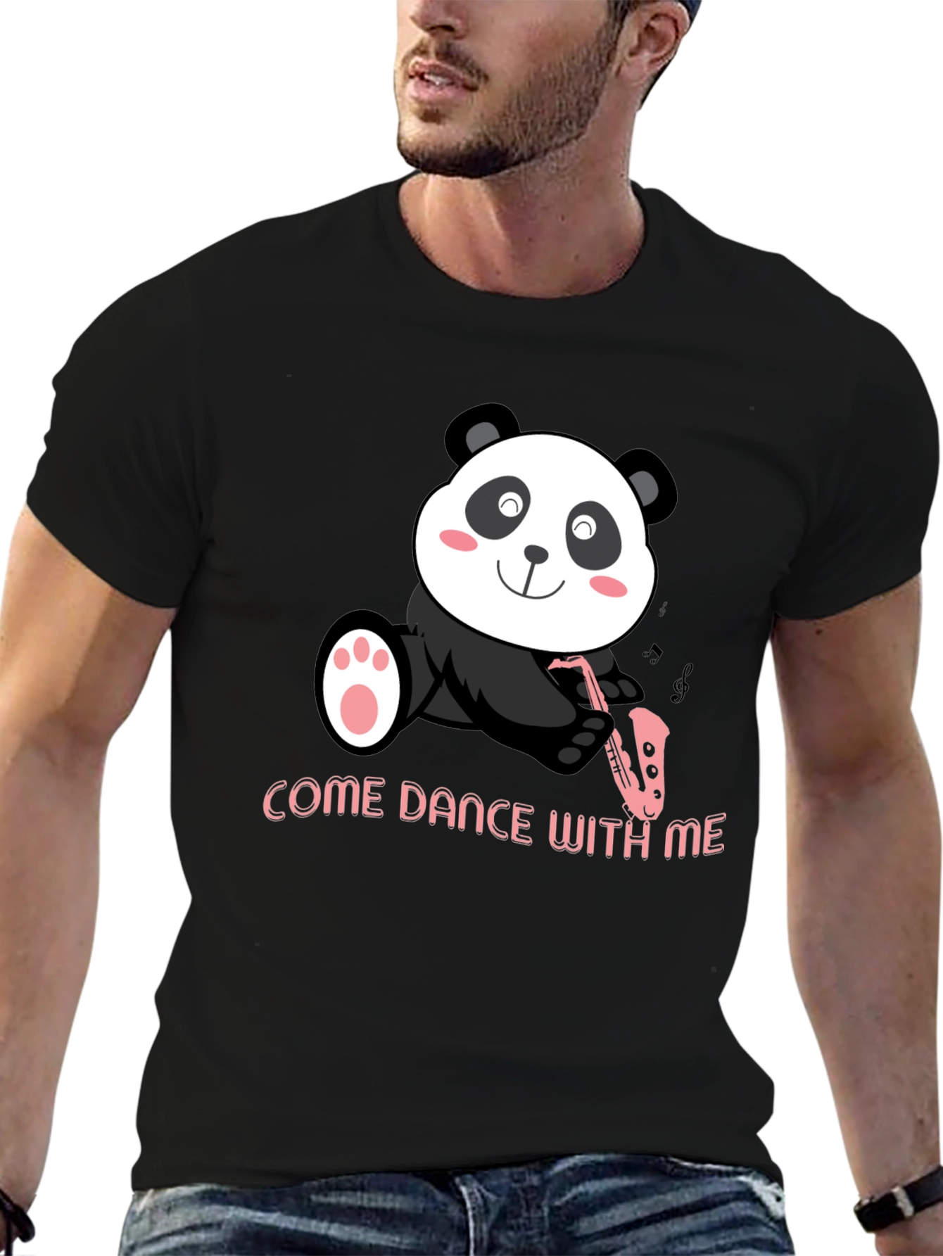 Black Panda Sax T-Shirt - "Come Dance With Me" Black Cotton Tee view 6