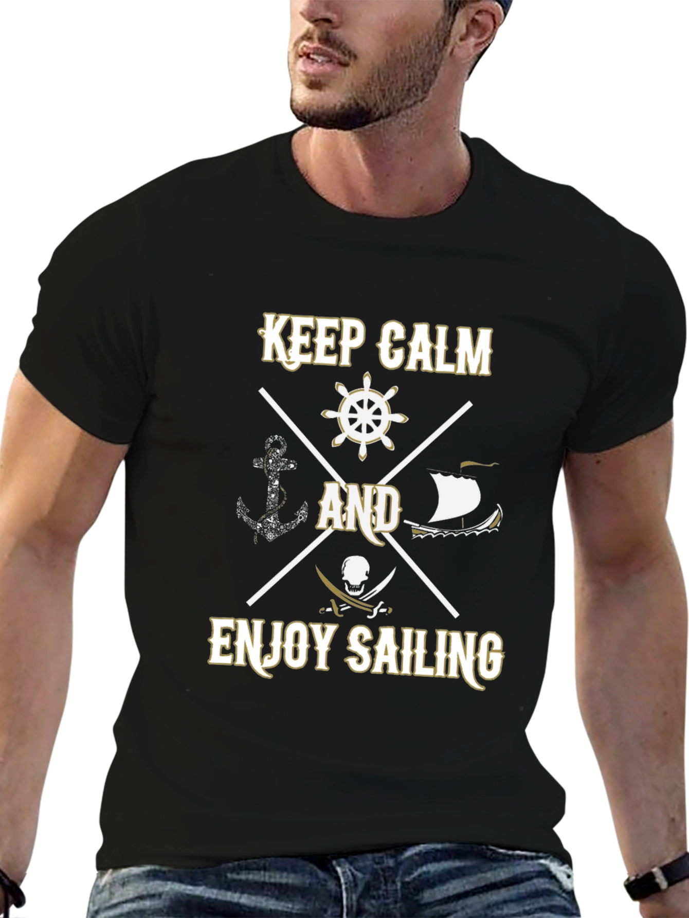 Black Keep Calm and Enjoy Sailing Men's T-shirt view 6
