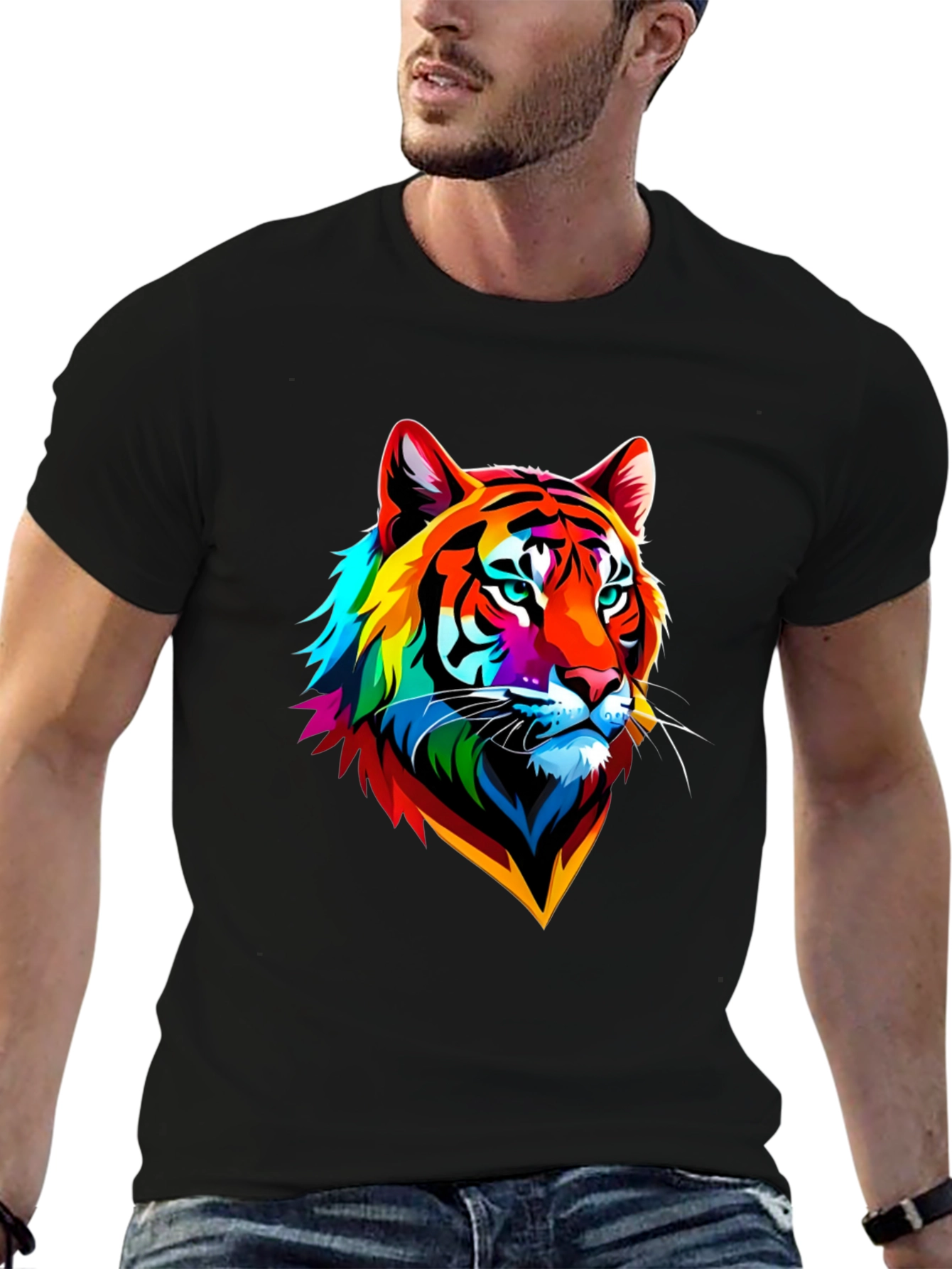 Black Vibrant Tiger Graphic T-Shirt - Bold Animal Print view 6