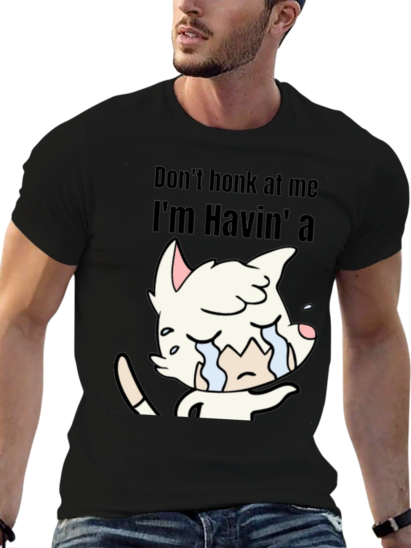 Black Don't Honk At Me Crying Cat T-Shirt view 6