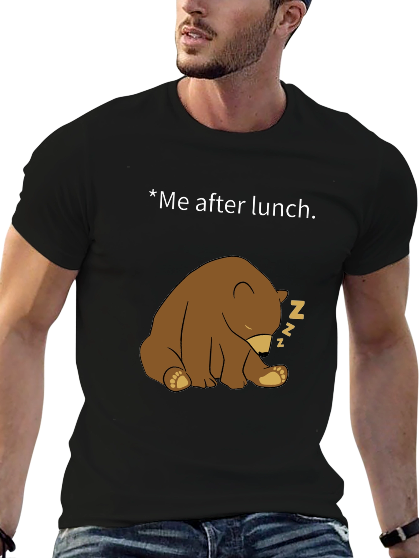 Black Funny Sleeping Bear Graphic Tee - Me After Lunch view 6