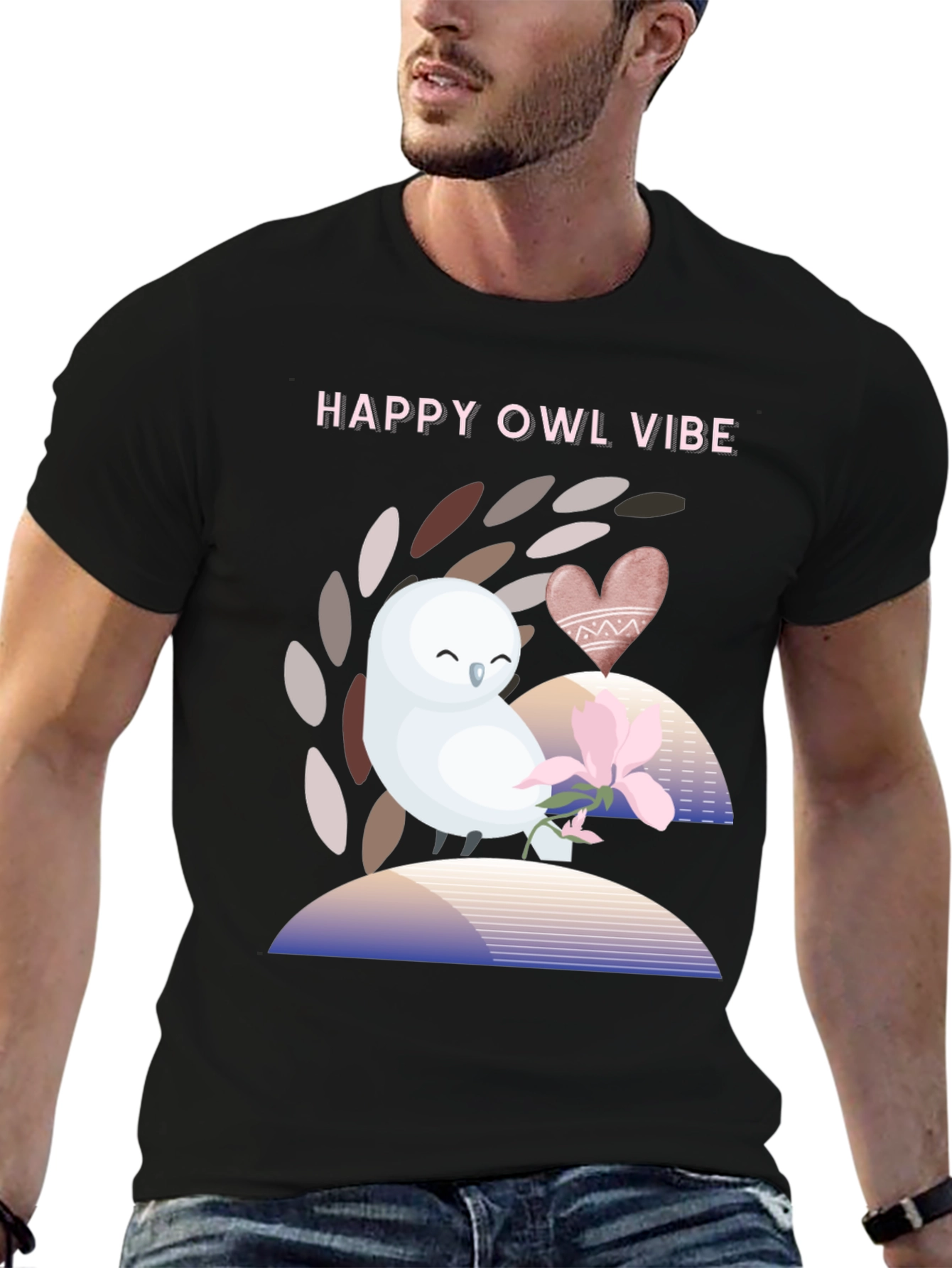 Black Happy Owl Vibe Graphic T-Shirt - Unisex view 6