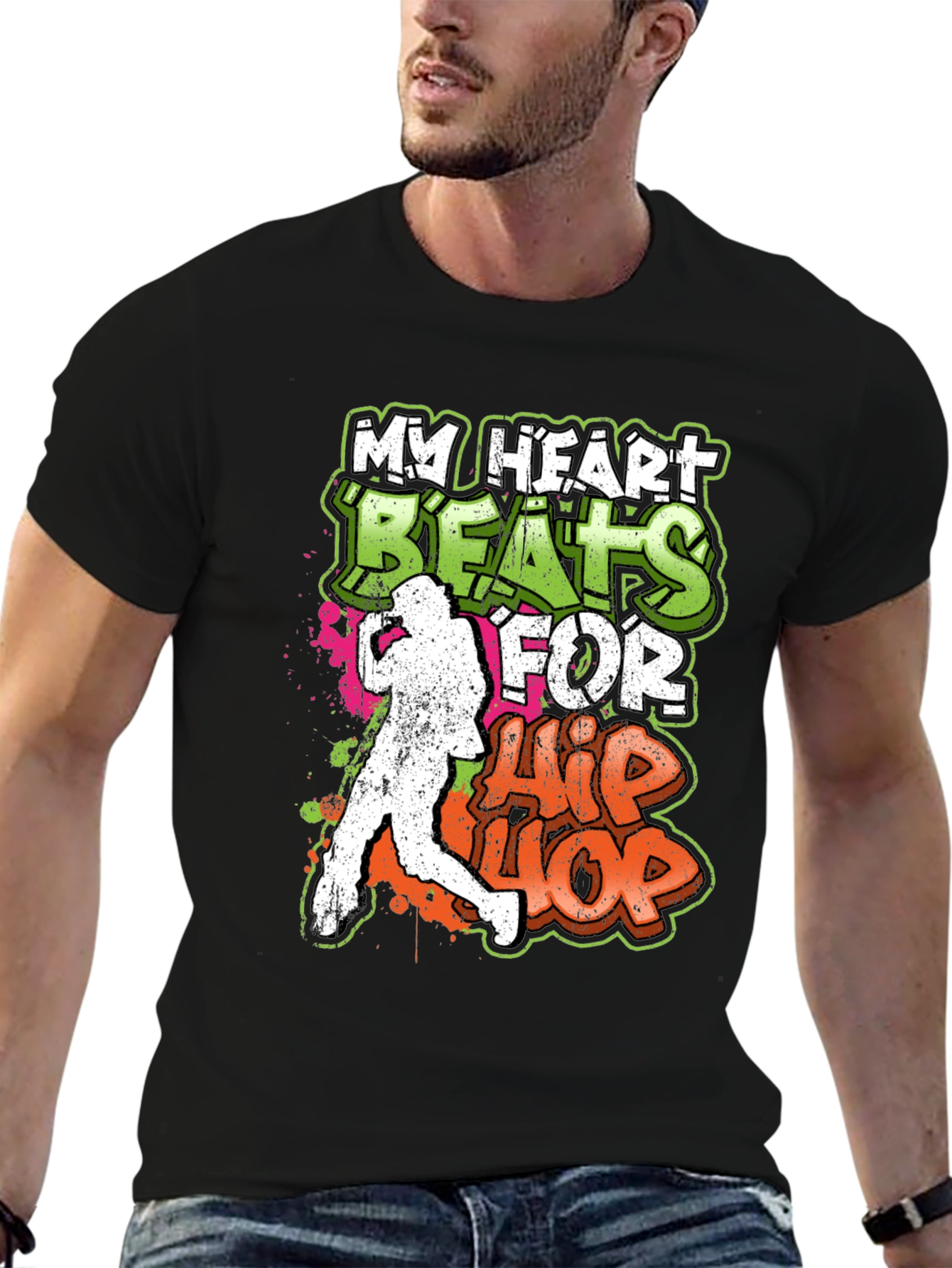 Black Hip Hop Heartbeat Graphic Tee - Urban Style view 6