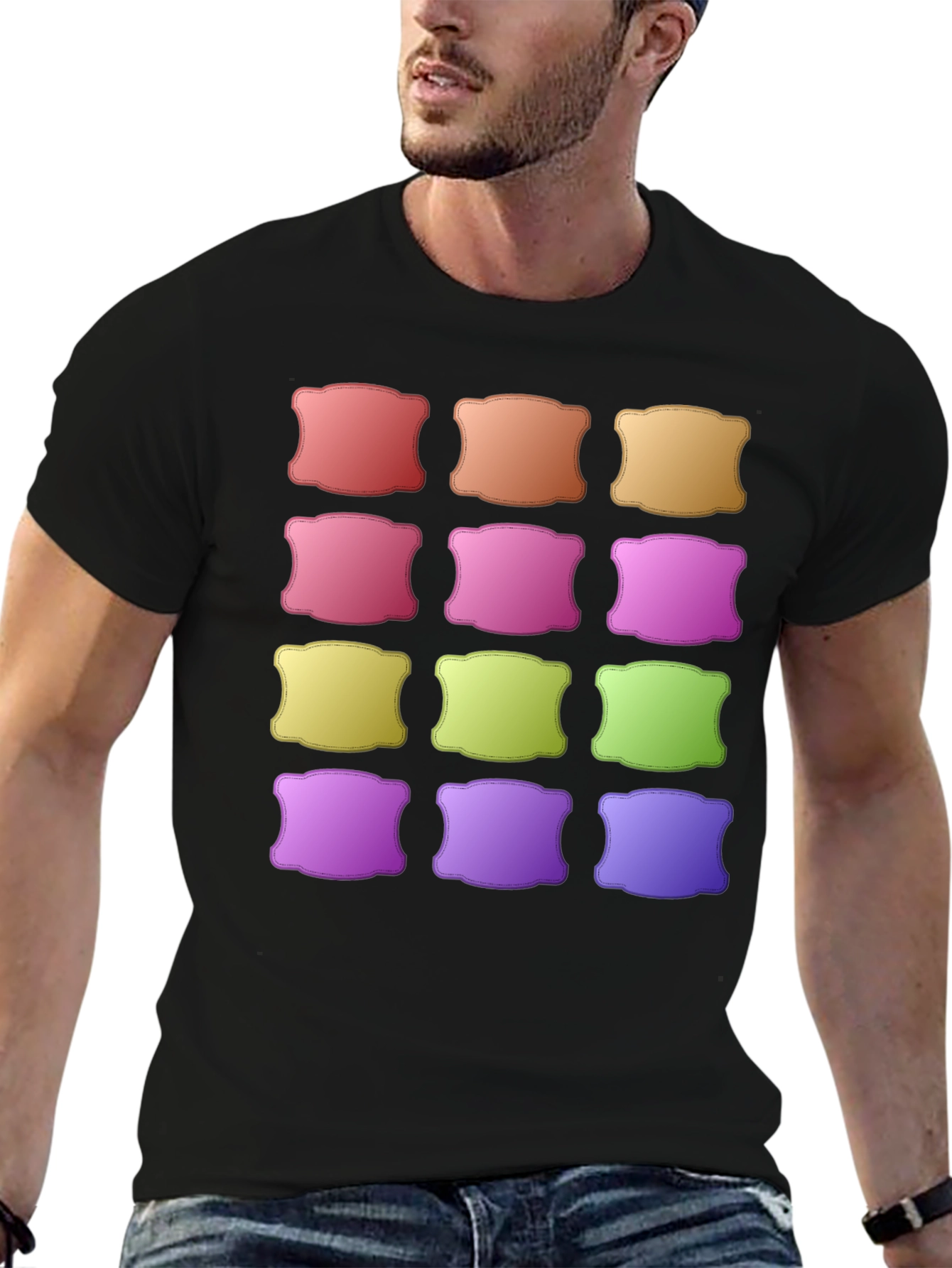 Black Colorful Pillow Pattern Black T-Shirt view 6