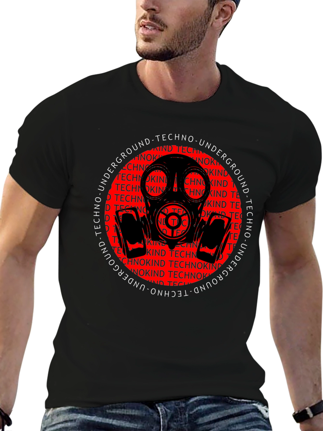 Black Techno Underground Gas Mask Graphic Tee view 6