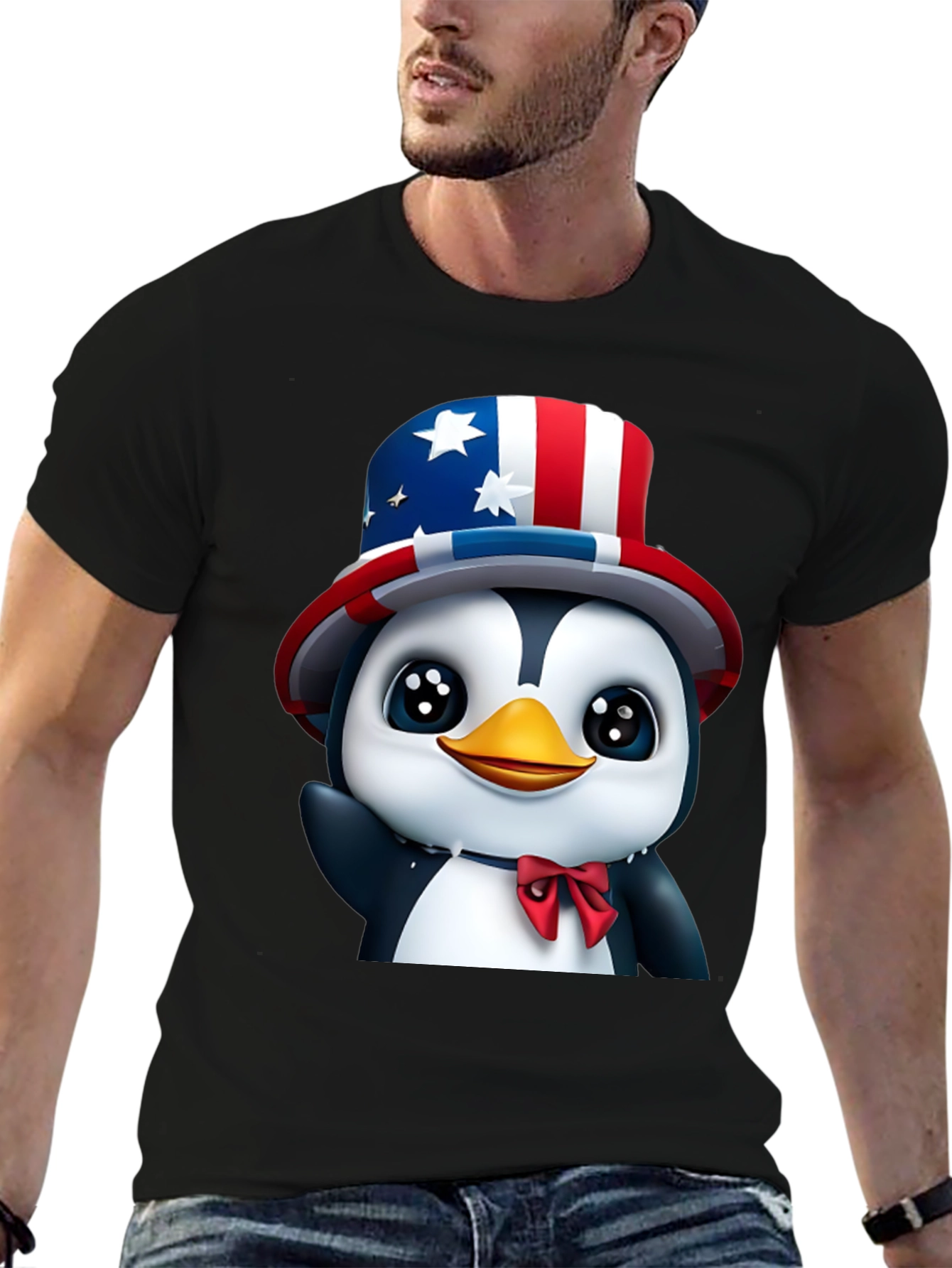 Black Patriotic Penguin T-Shirt - USA Pride view 6