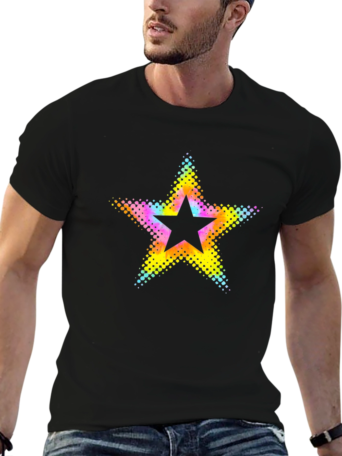 Black Retro Starburst Graphic Black T-Shirt view 6