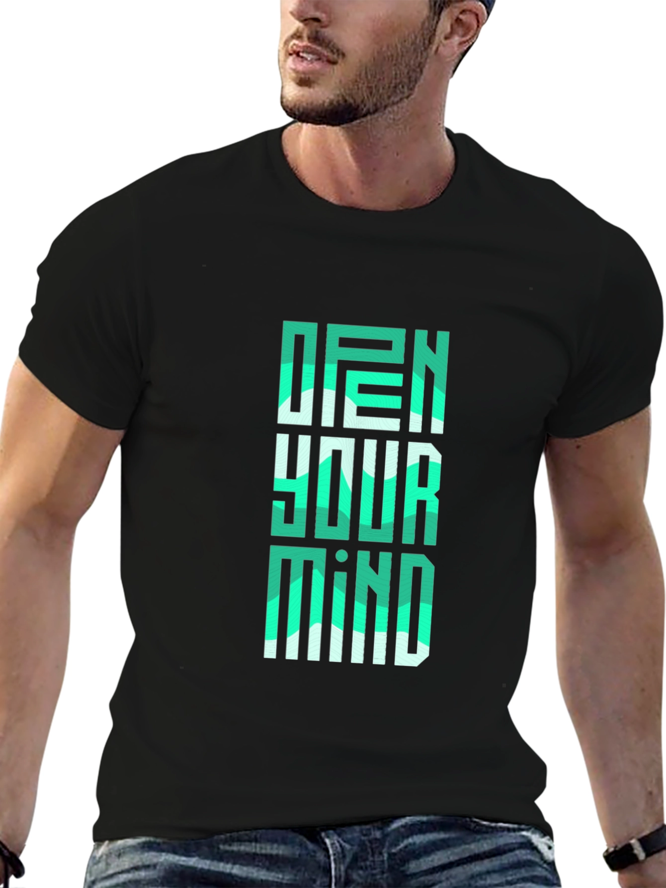 Black Open Your Mind Graphic Tee - Stylish Black T-Shirt view 6
