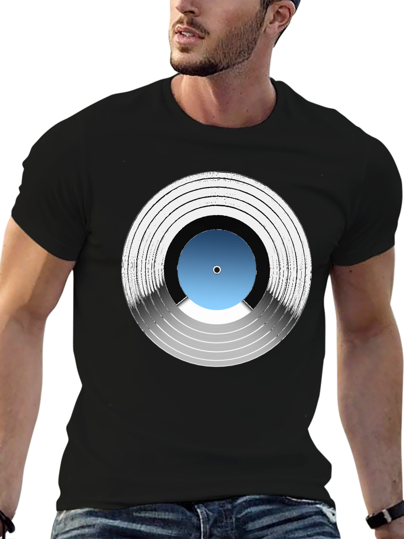 Black Vinyl Record Graphic Tee - Music Lover T-Shirt view 6