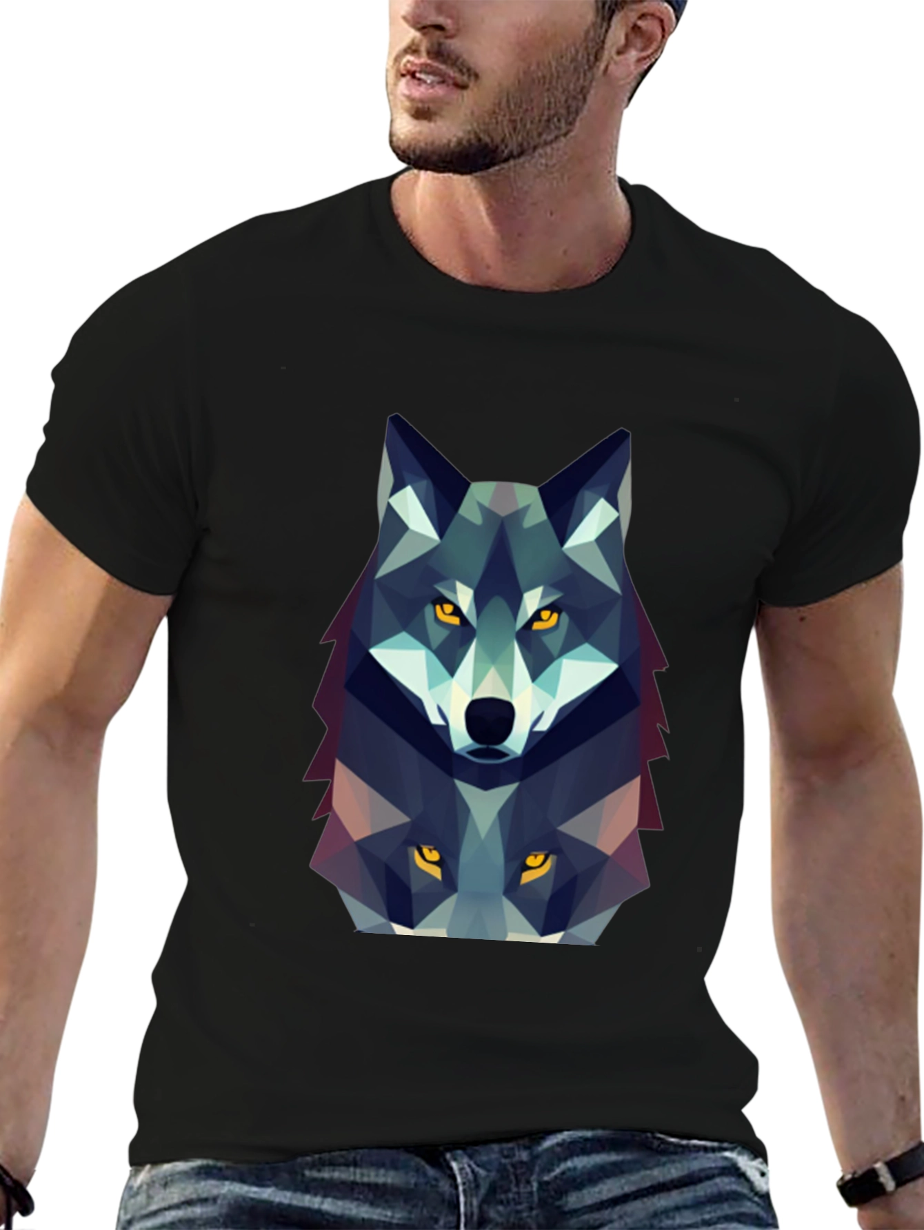 Black Geometric Wolf Graphic Tee - Black view 6