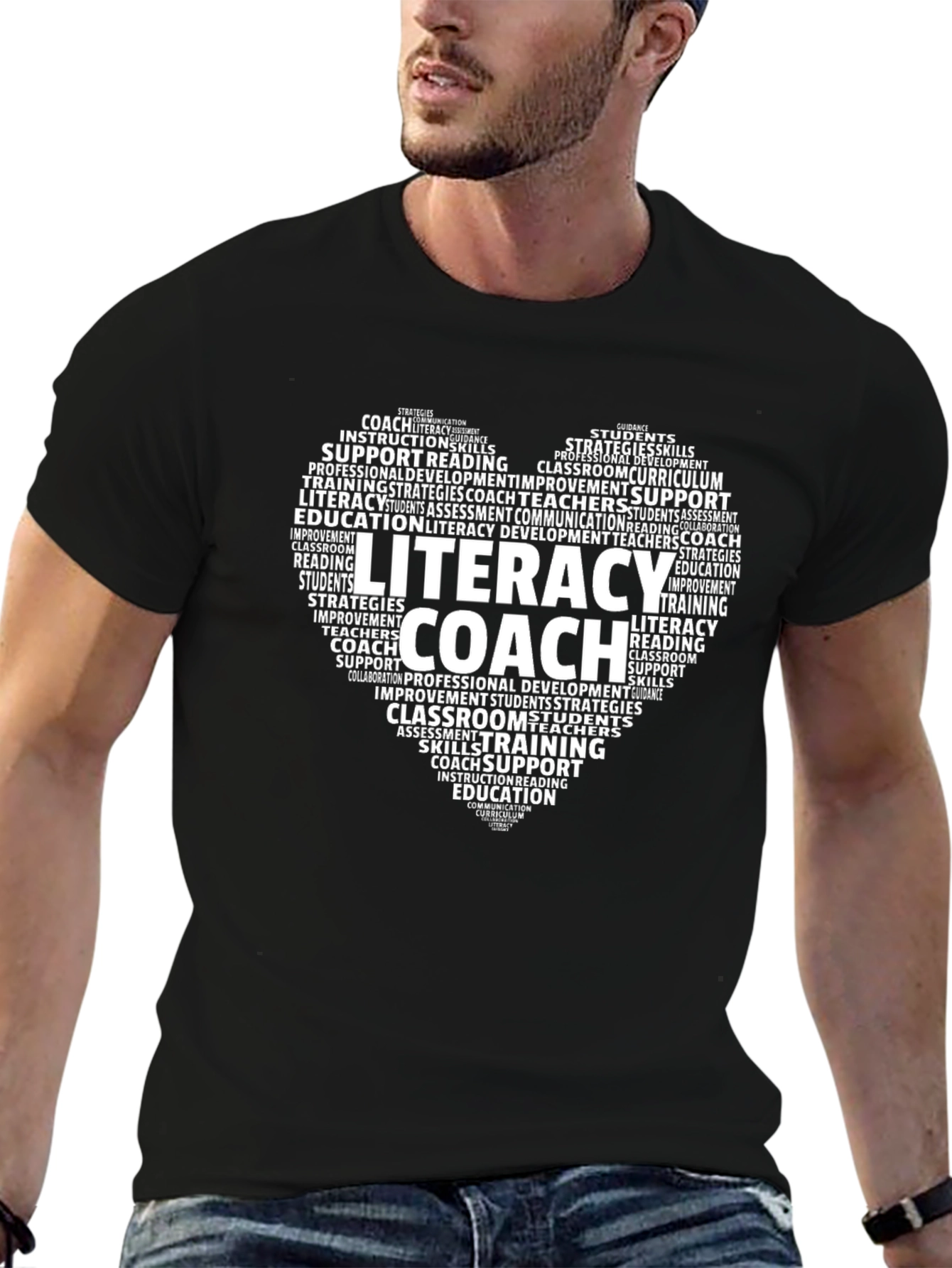 Black Literacy Coach Heart T-Shirt Teacher Appreciation view 6