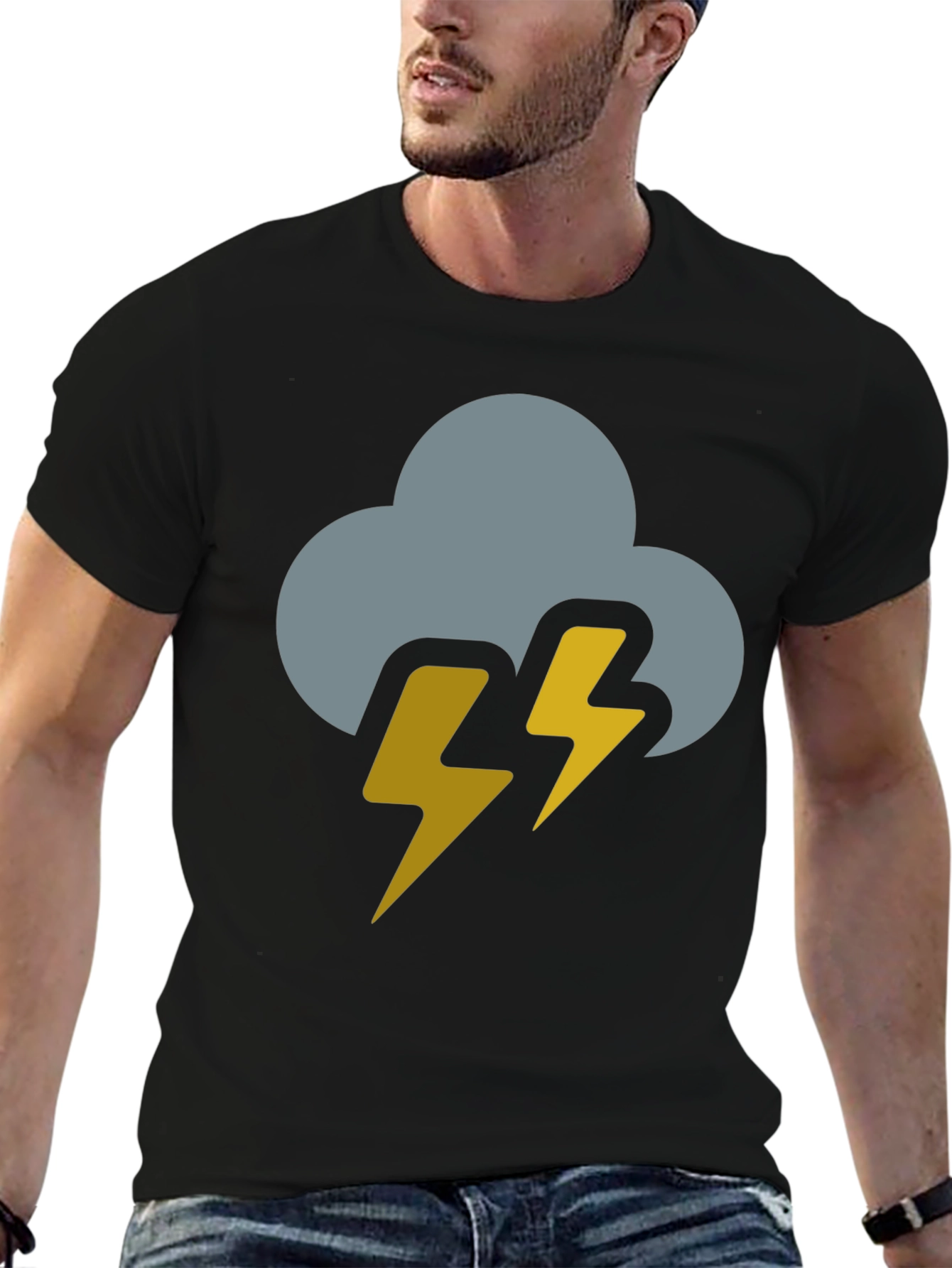 Black Storm Cloud Lightning Bolt Black T-Shirt view 6