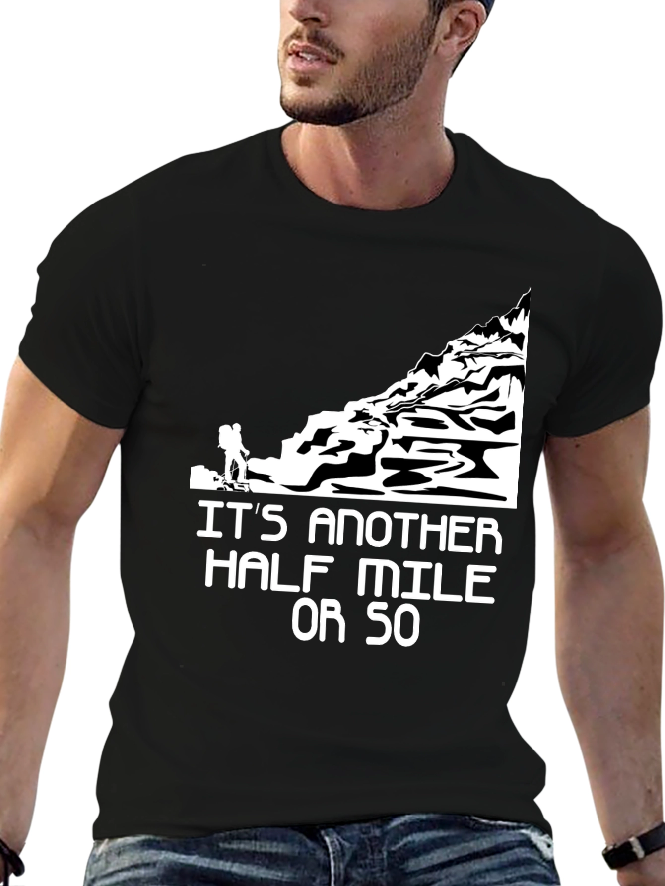 Black Hiking Humor Graphic T-Shirt - Another Half Mile view 6