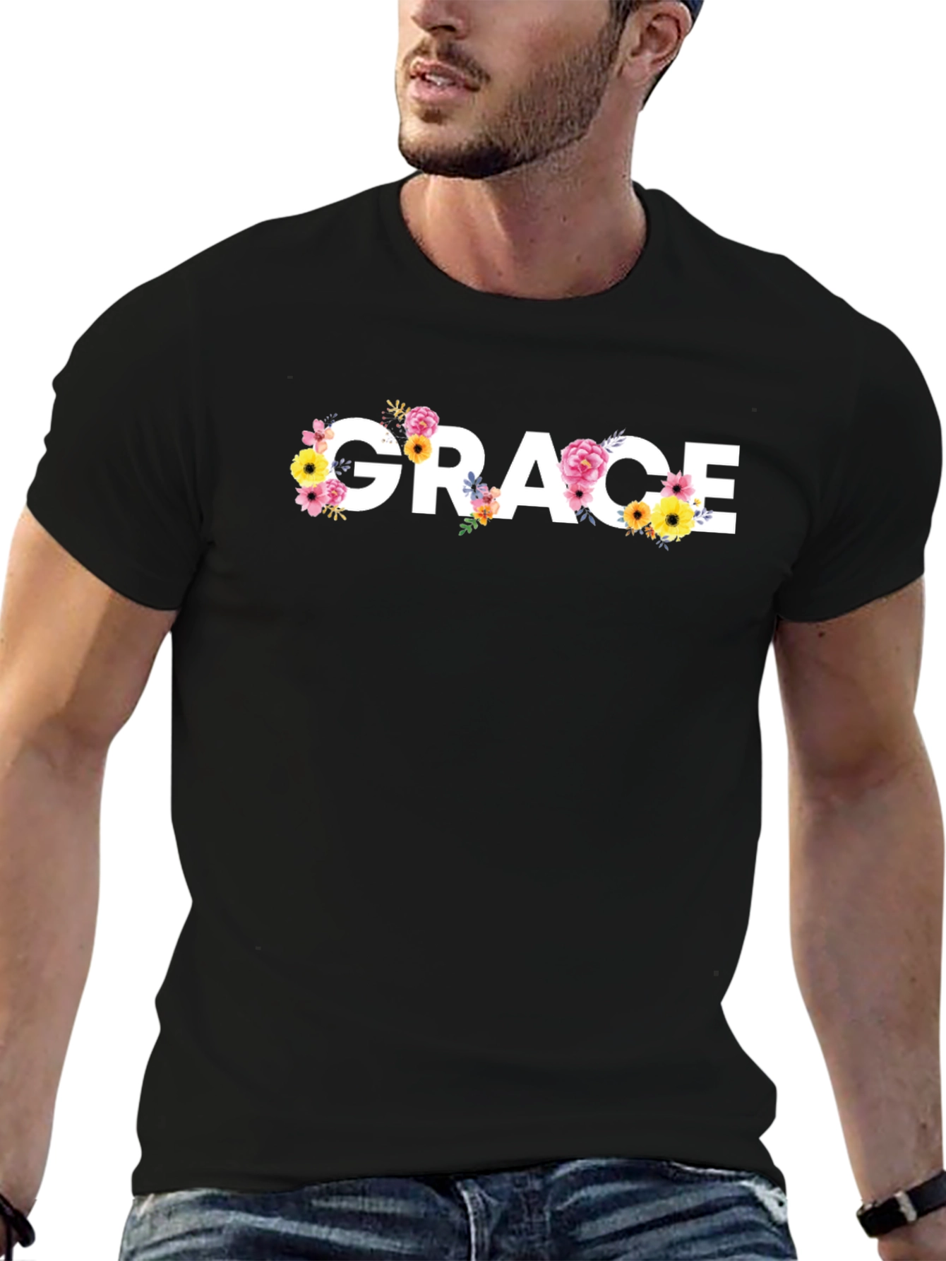 Black Grace Floral T-Shirt - Unisex Casual Tee view 6