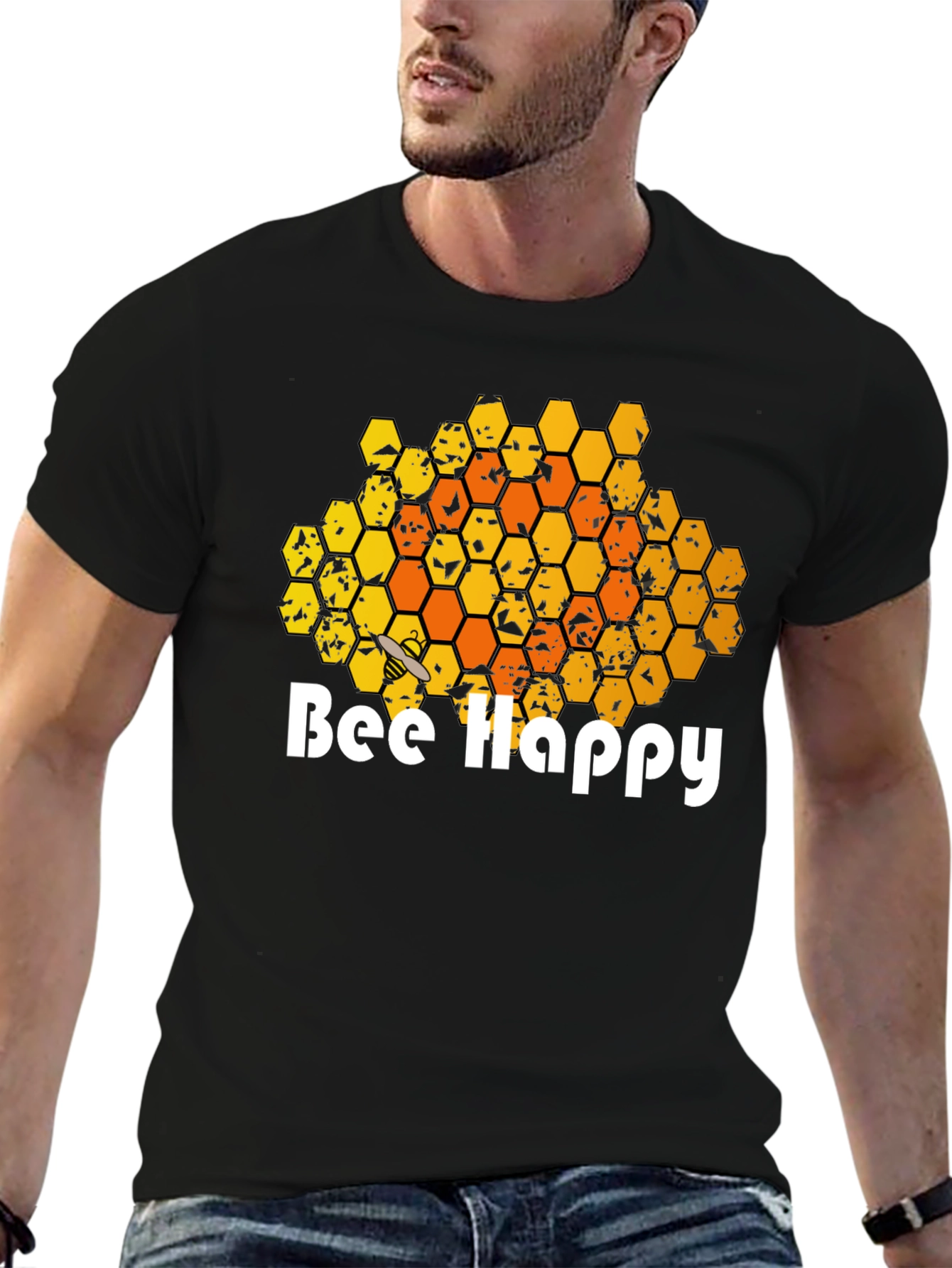 Bee Happy T-Shirt - Honeycomb Graphic Tee - 6