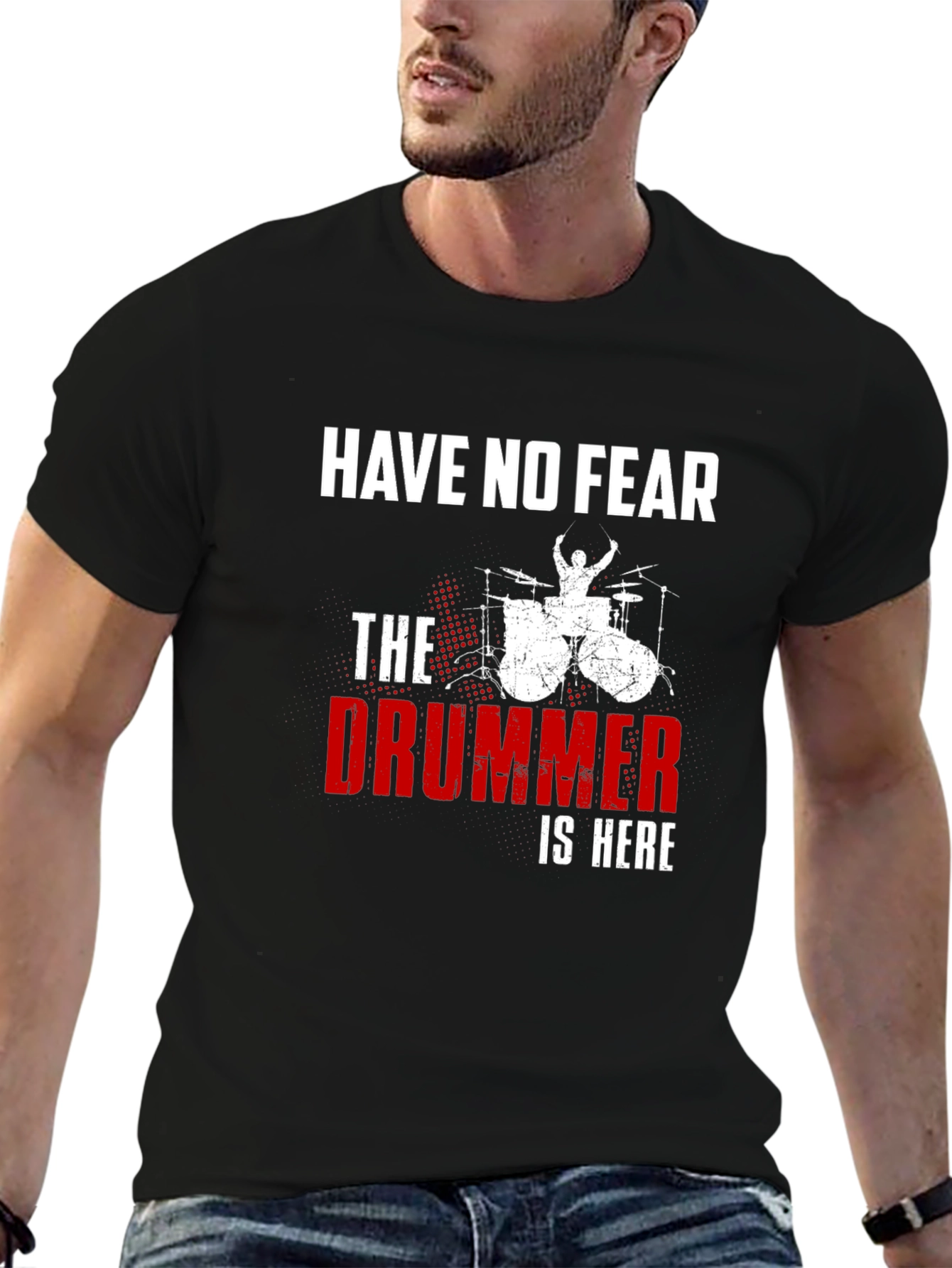 Black Have No Fear The Drummer is Here Black T-Shirt view 6