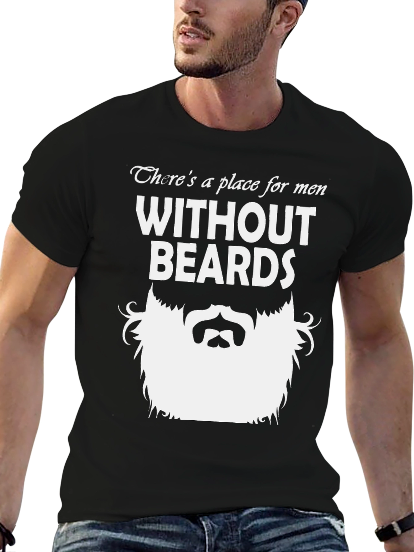 Black Funny Beard T-Shirt - Without Beards Tee for Men view 6