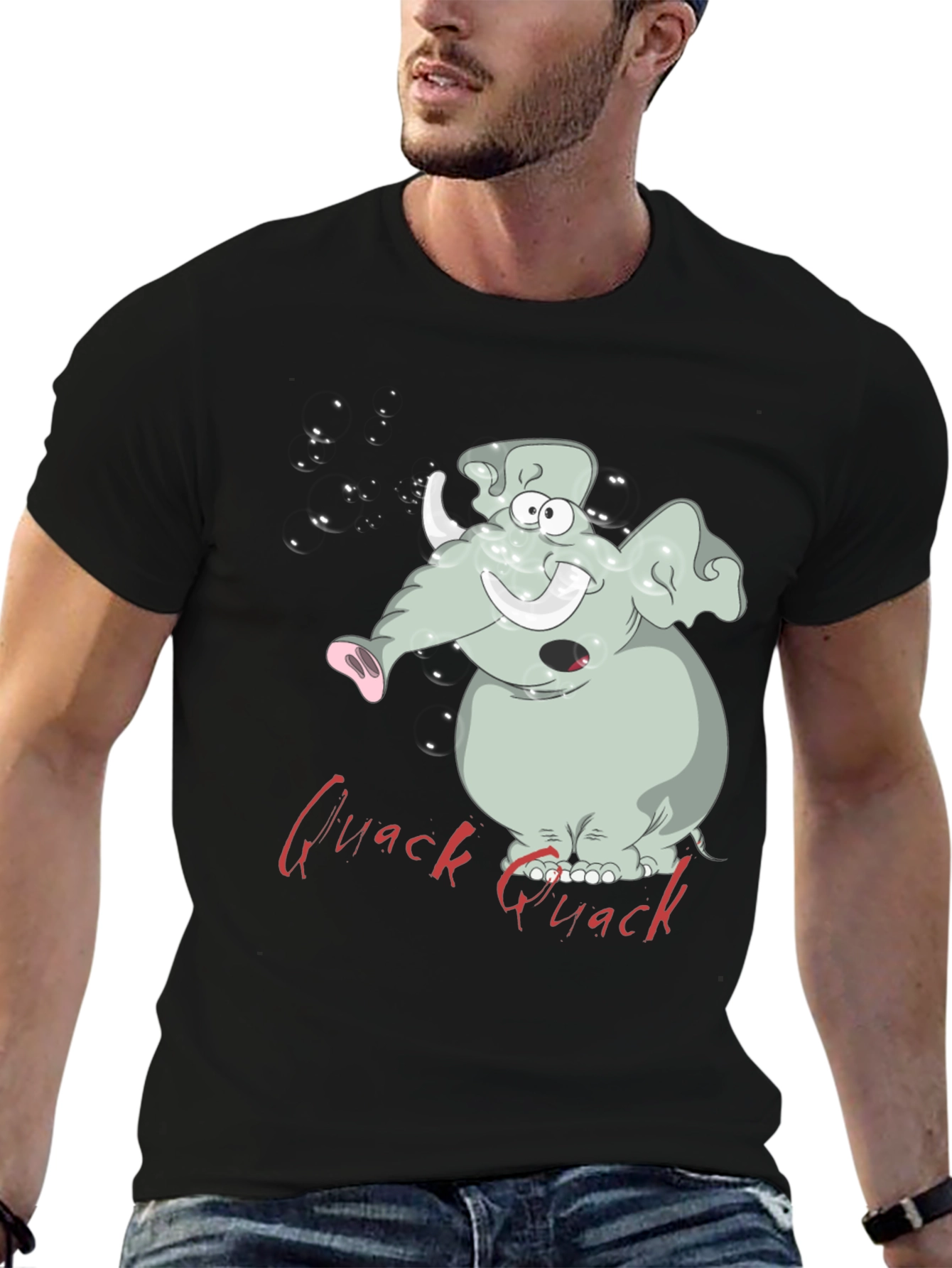 Black Quack Elephant T-Shirt - Cartoon Graphic Tee view 6