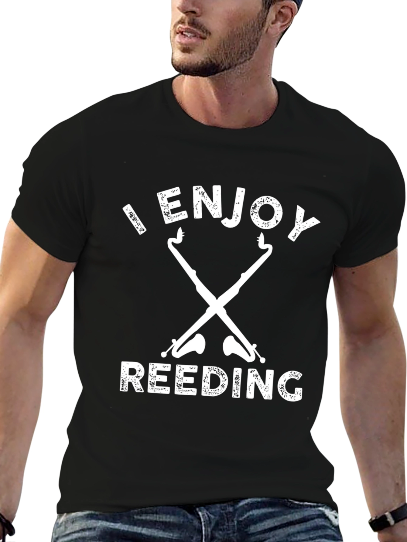 Black I Enjoy Reeding T-Shirt: Funny Oboe Bassoon Tee view 6