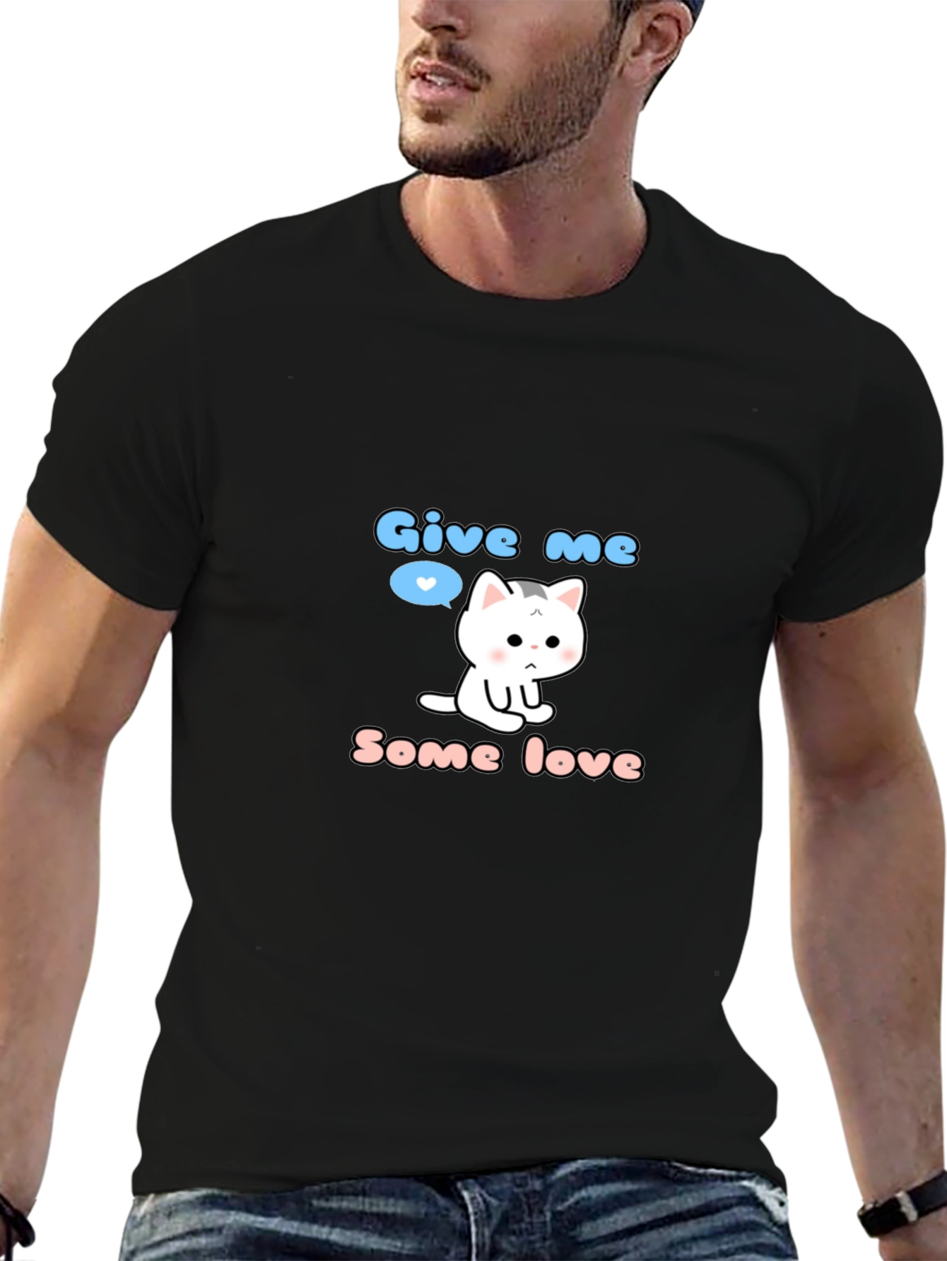 Black Cute Kitten 'Give Me Some Love' Graphic T-Shirt view 6
