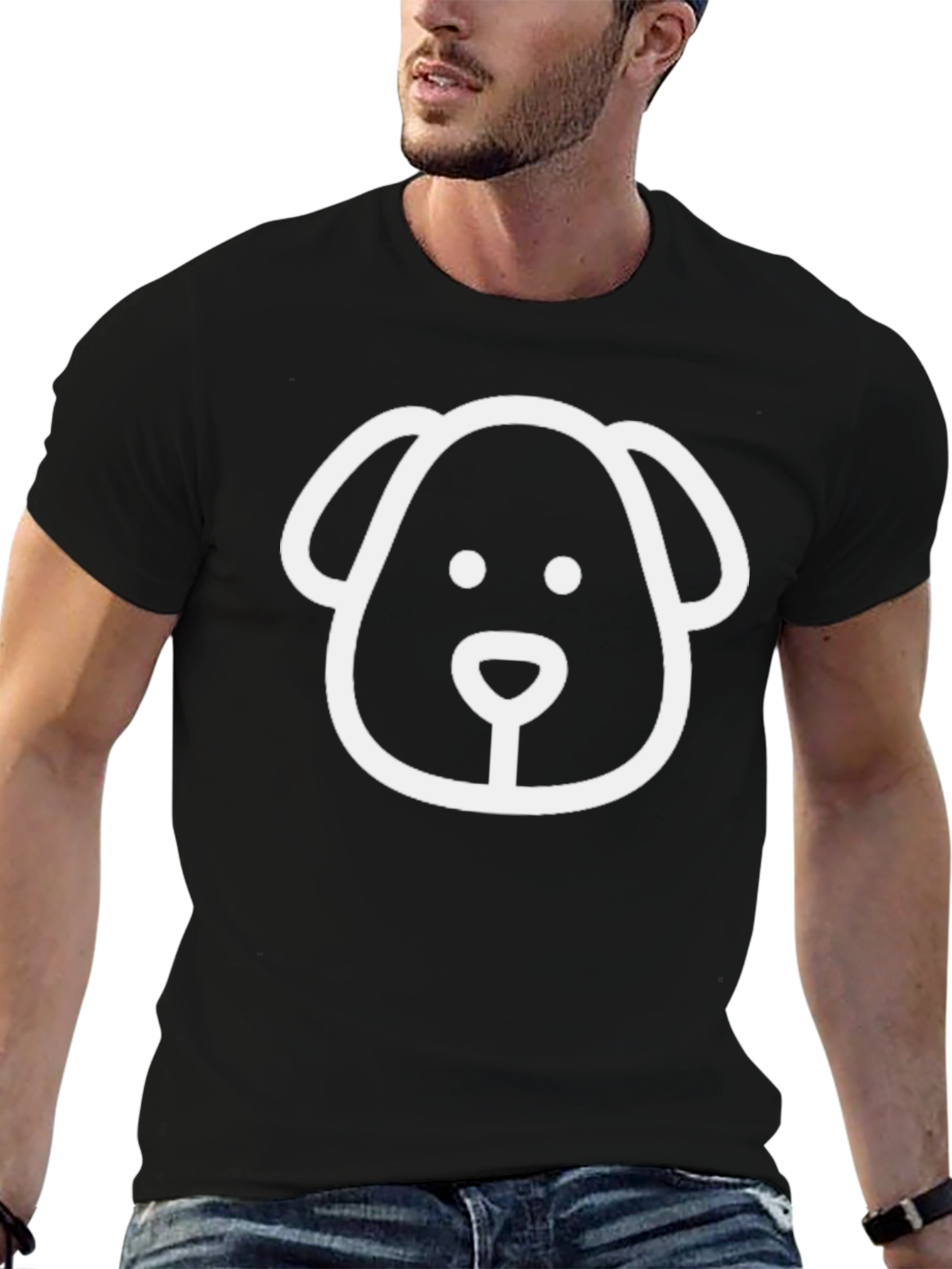 Black Dog Face Graphic Tee - Black Cotton Casual Shirt view 6