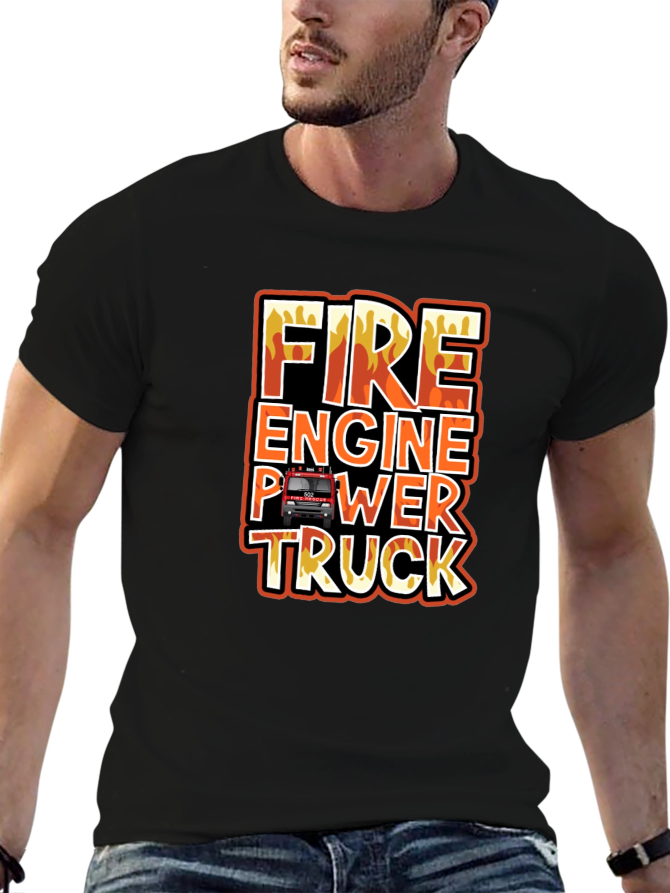 Black Fire Engine Power Truck Graphic T-Shirt view 6