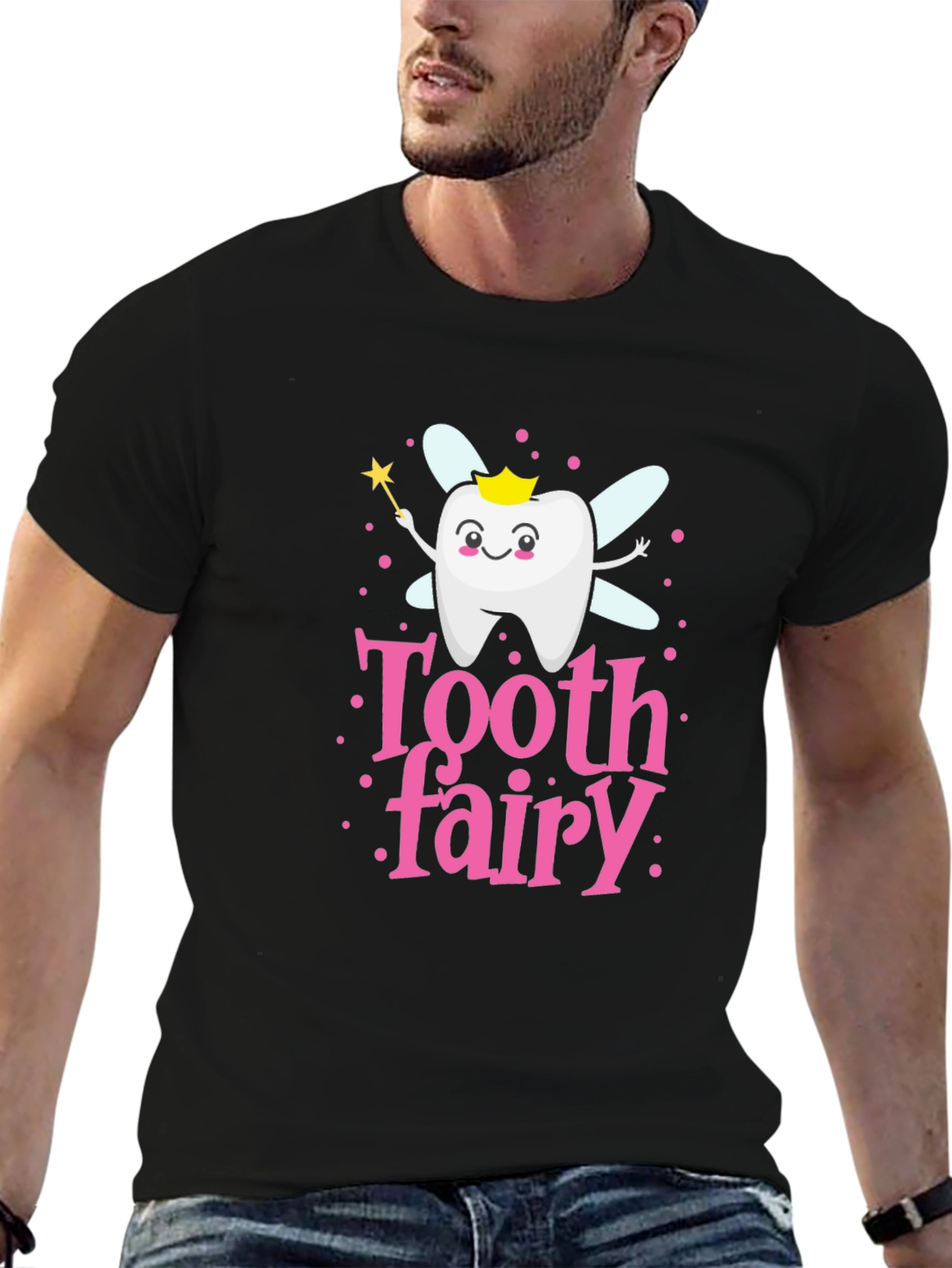 Black Tooth Fairy Cartoon T-Shirt Cute Dental Hygiene Tee view 6